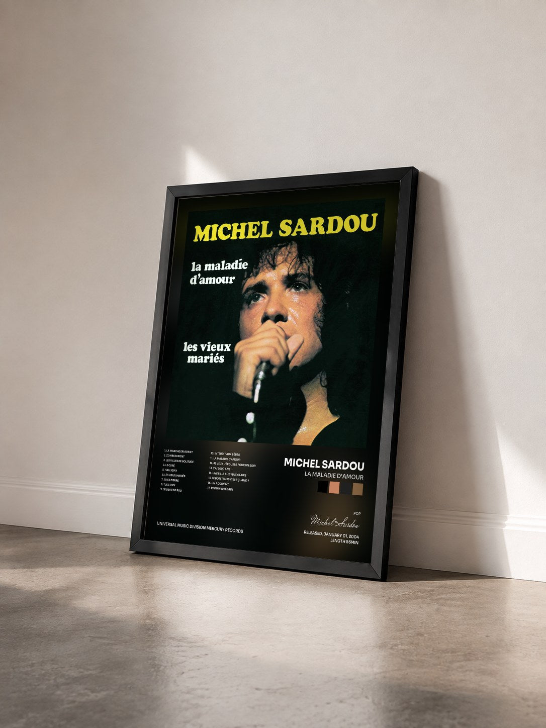 #noir La Maladie D'Amour de Michel Sardou en lámina enmarcada vista de tres cuartos, marco negro
