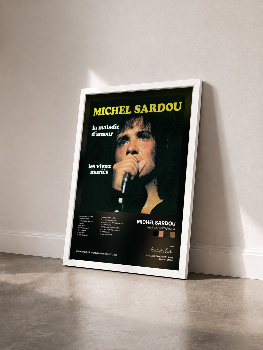 #blanc La Maladie D'Amour de Michel Sardou en lámina enmarcada vista de tres cuartos, marco blanco
