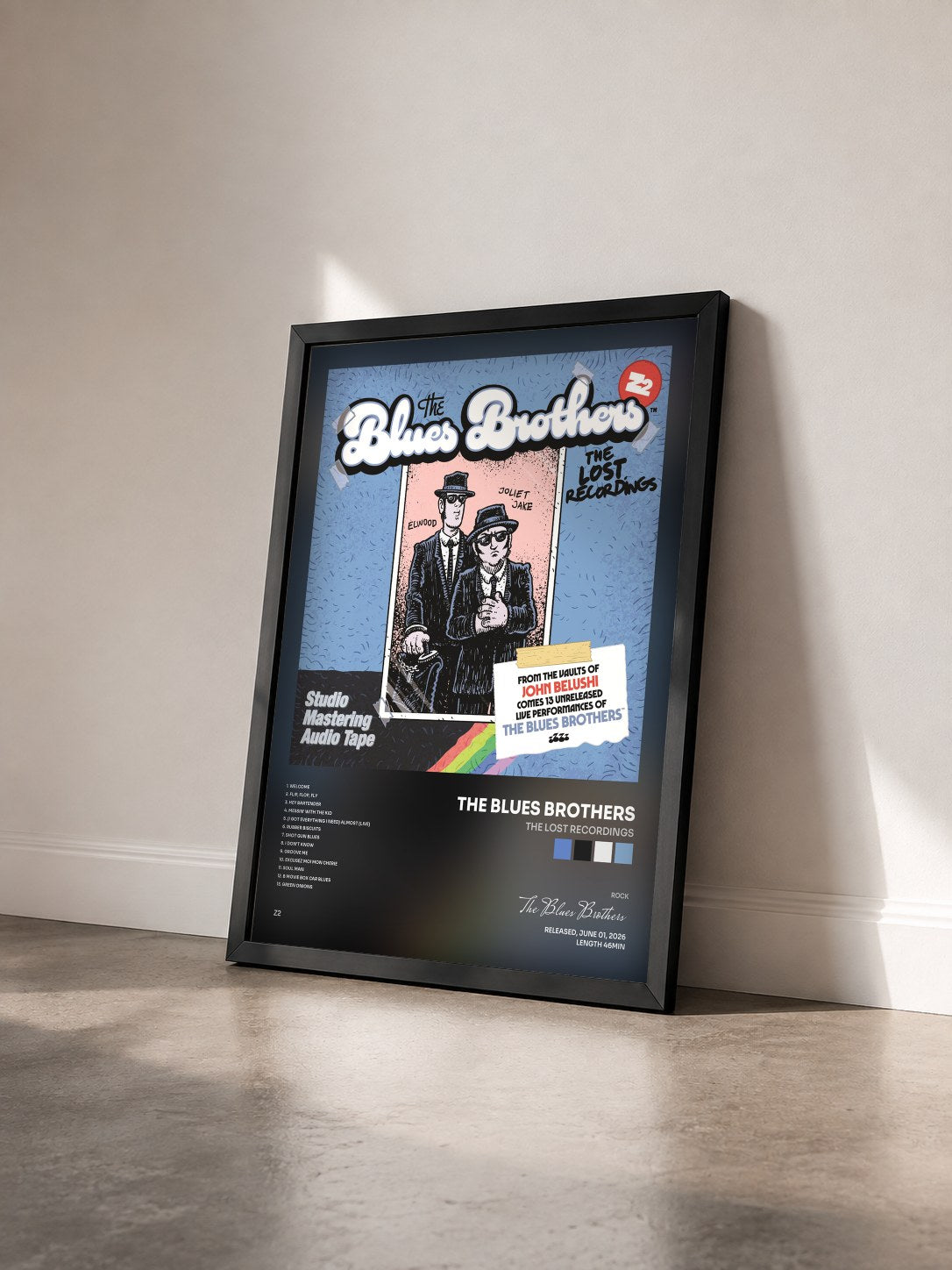 #noir The Lost Recordings by The Blues Brothers as a framed art print seen at an angle, black frame