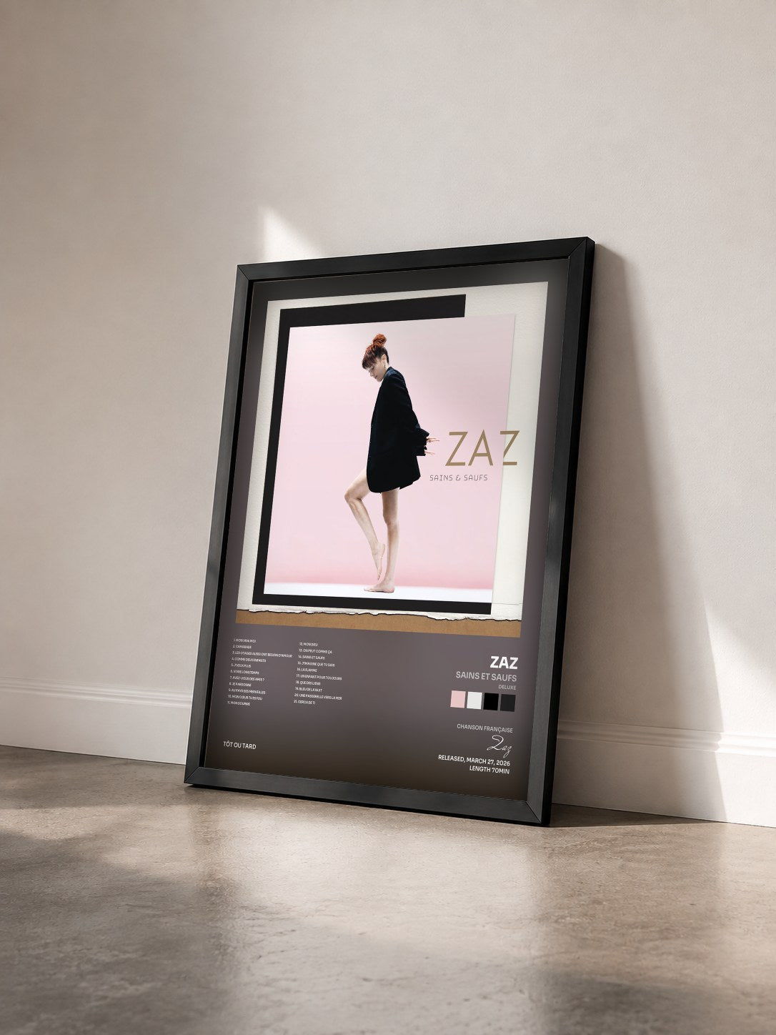 #noir Sains et saufs (Deluxe) de Zaz en lámina enmarcada vista de tres cuartos, marco negro
