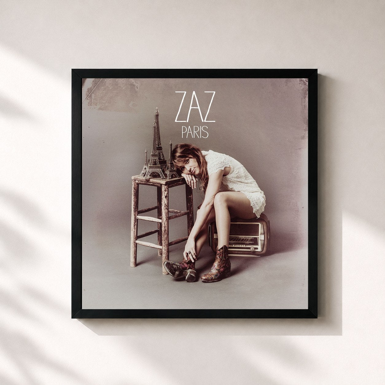#noir Paris by Zaz as a square framed art print, black 32x32 cm frame