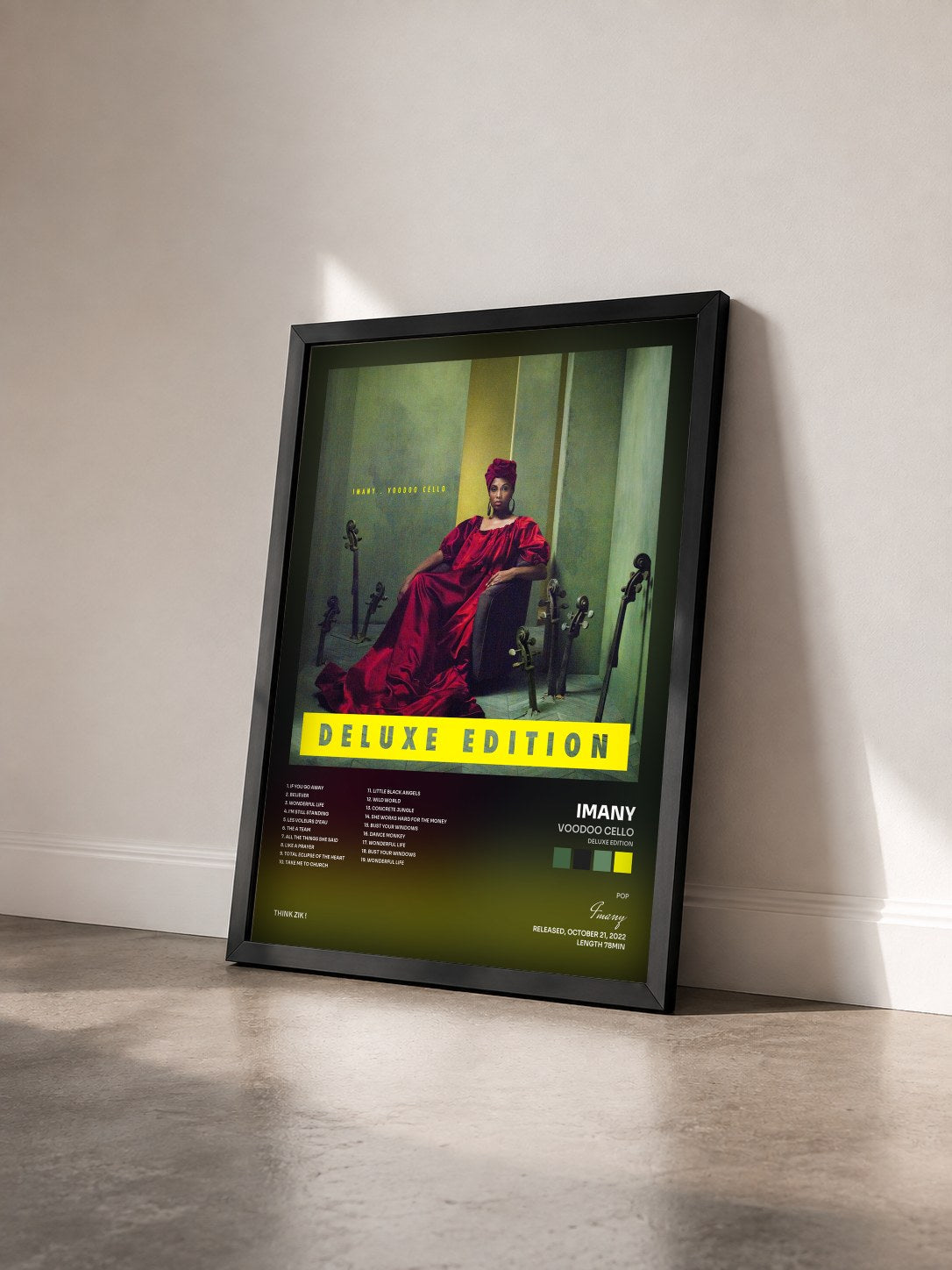 #noir Tableau de l'album Voodoo Cello (Deluxe Edition) de Imany vu de trois quarts, cadre noir