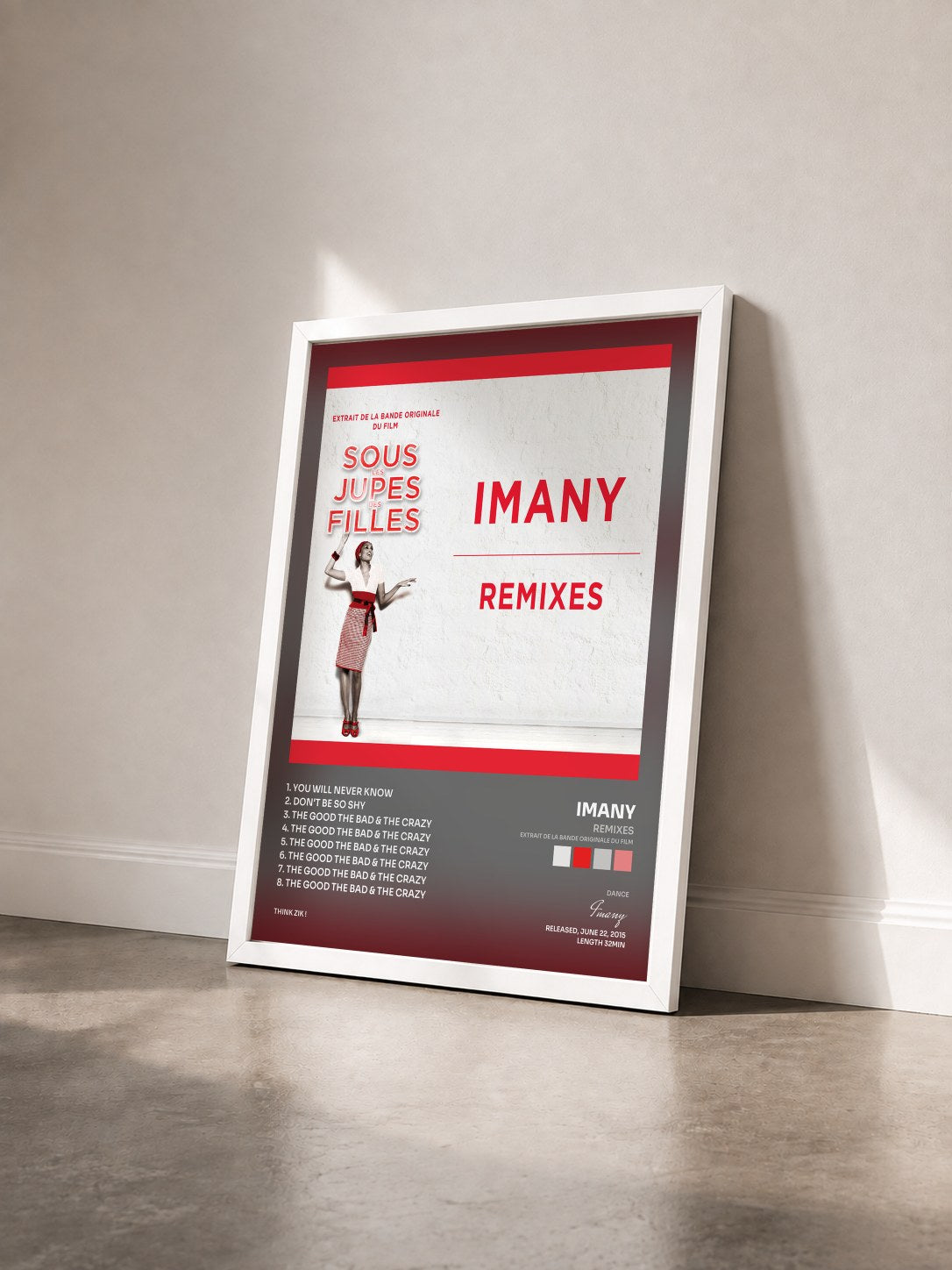 #blanc Tableau de l'album Remixes (Extrait de la bande originale du film) de Imany vu de trois quarts, cadre blanc
