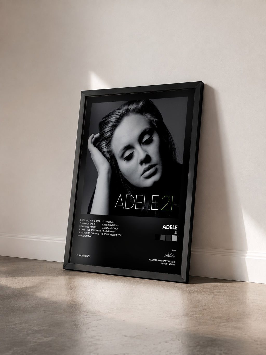 #noir Tableau de l'album 21 de Adele vu de trois quarts, cadre noir