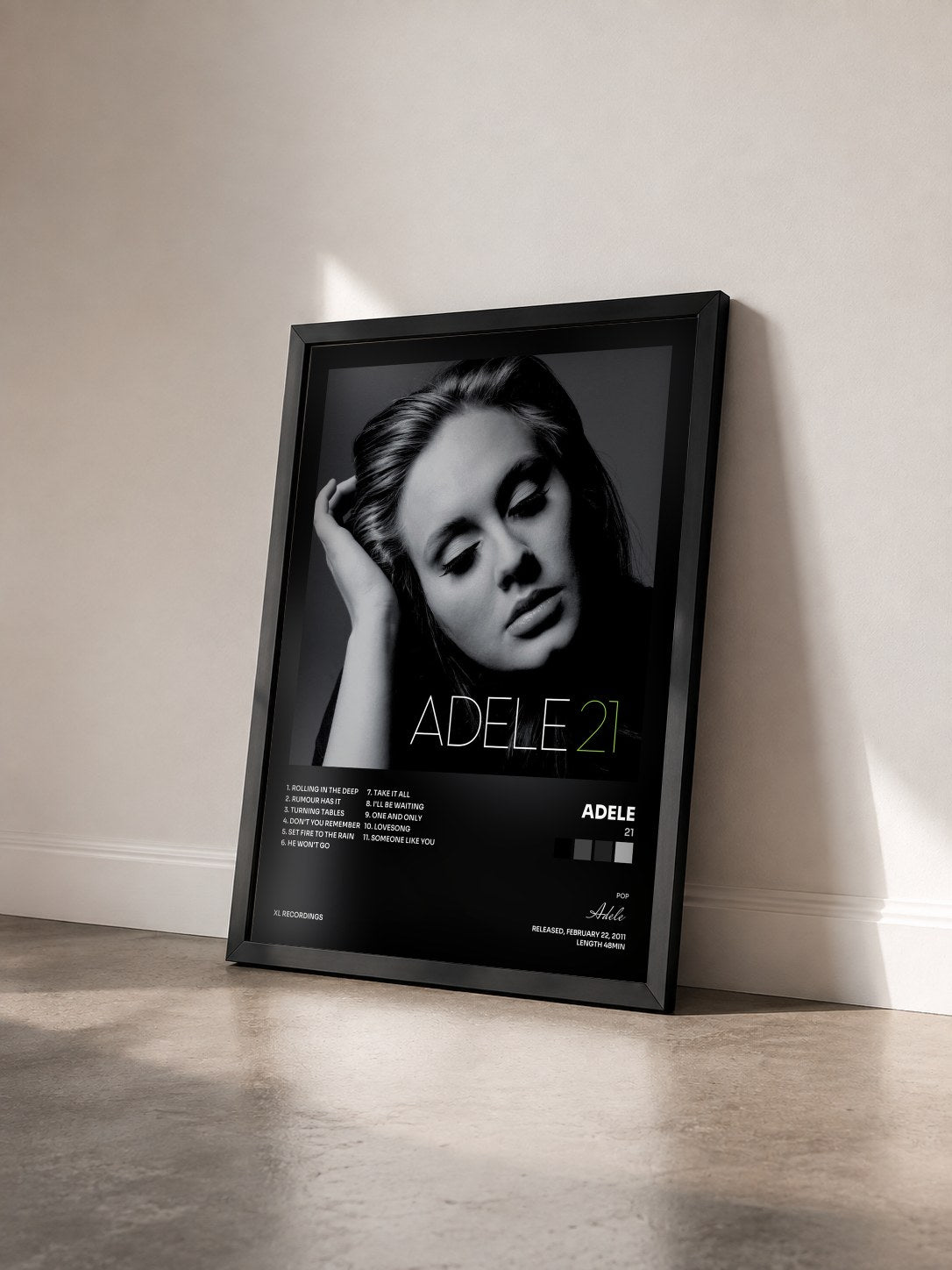 #noir Tableau de l'album 21 de Adele vu de trois quarts, cadre noir