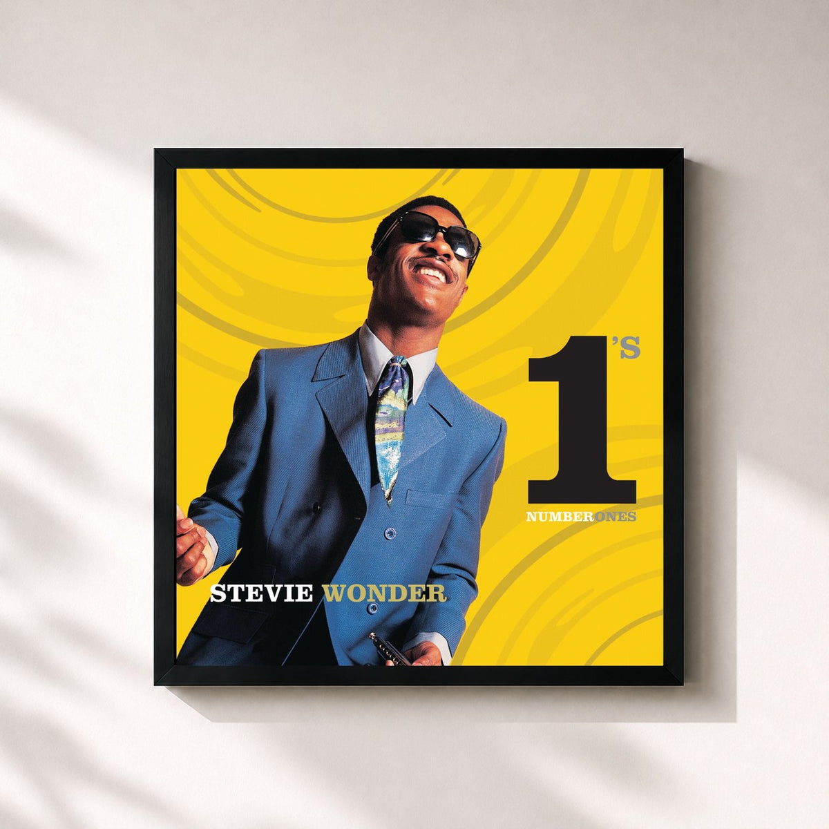 #noir Tableau carré de l'album Number 1's de Stevie Wonder, cadre noir 32x32 cm