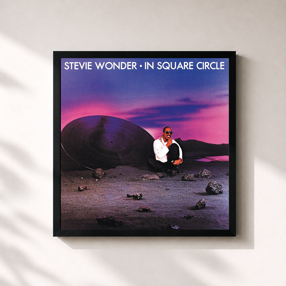 #noir Tableau carré de l'album In Square Circle de Stevie Wonder, cadre noir 32x32 cm