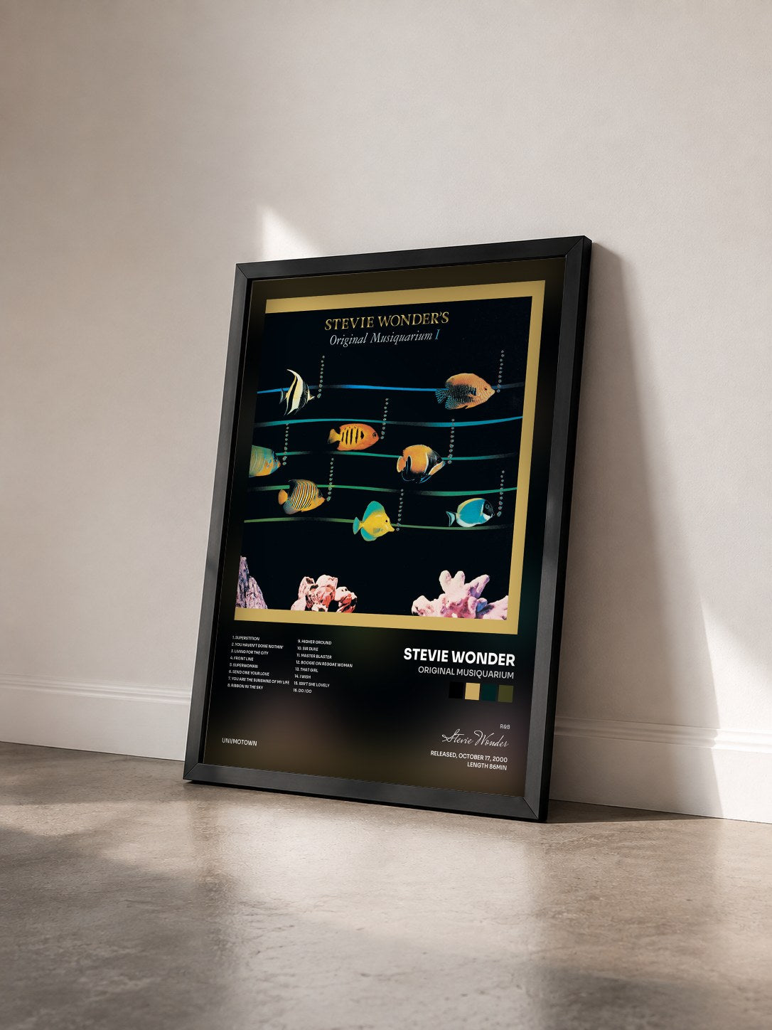 #noir Tableau de l'album Original Musiquarium de Stevie Wonder vu de trois quarts, cadre noir