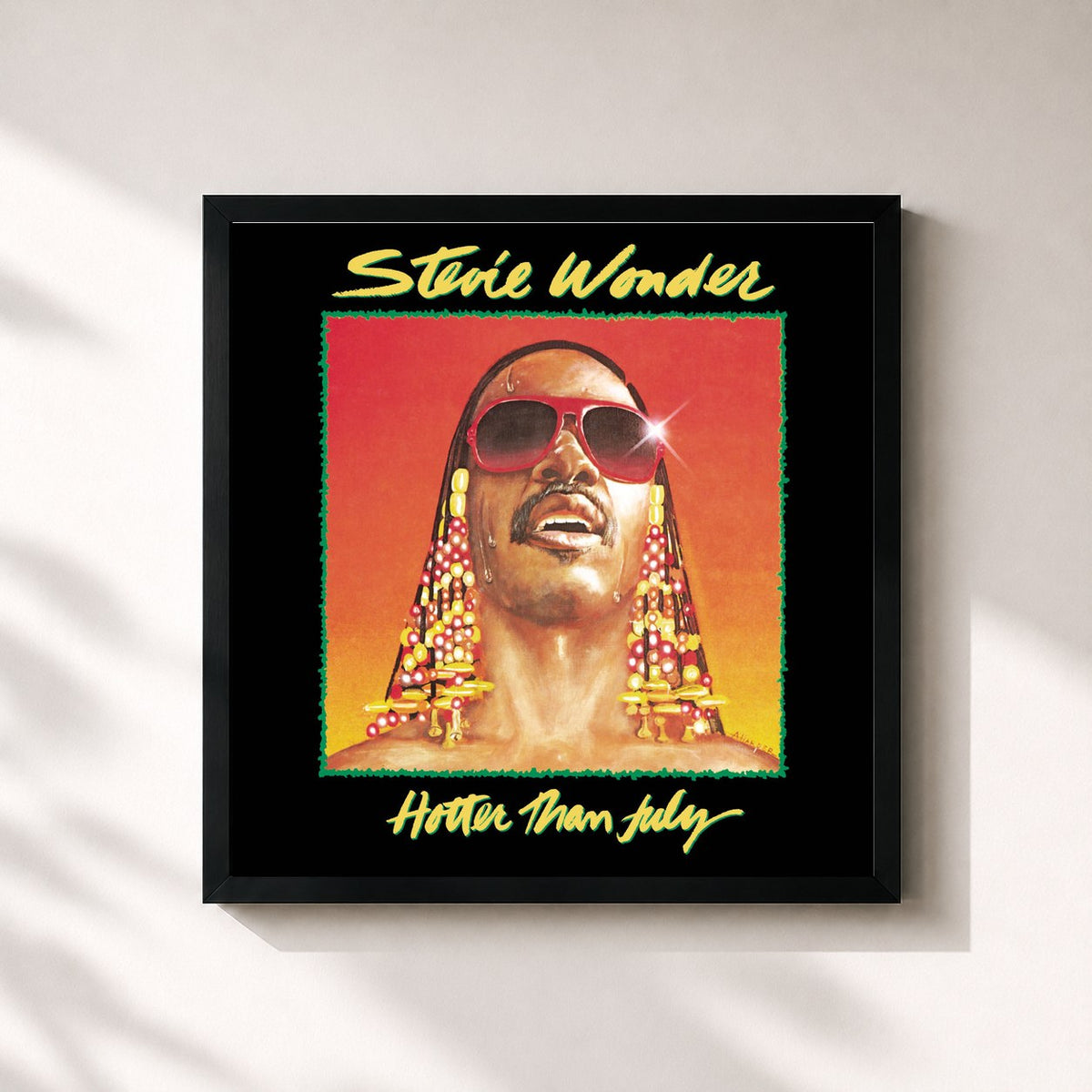 #noir Tableau carré de l'album Hotter Than July de Stevie Wonder, cadre noir 32x32 cm