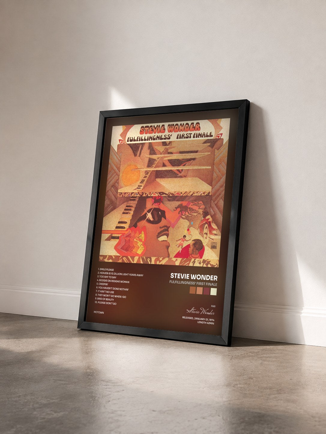 #noir Tableau de l'album Fulfillingness' First Finale de Stevie Wonder vu de trois quarts, cadre noir
