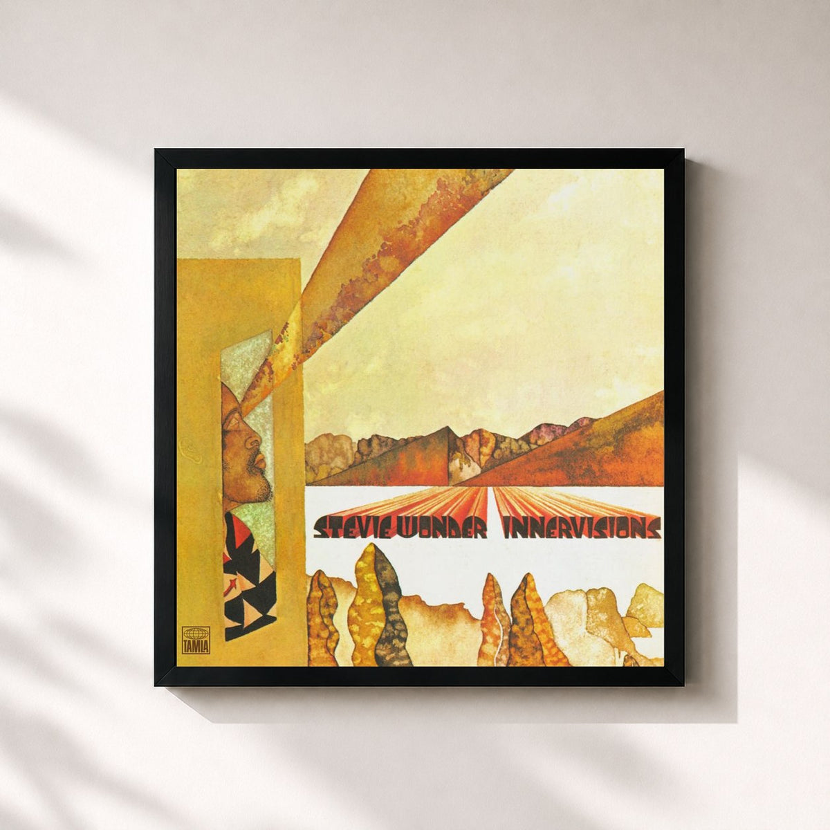 #noir Tableau carré de l'album Innervisions de Stevie Wonder, cadre noir 32x32 cm