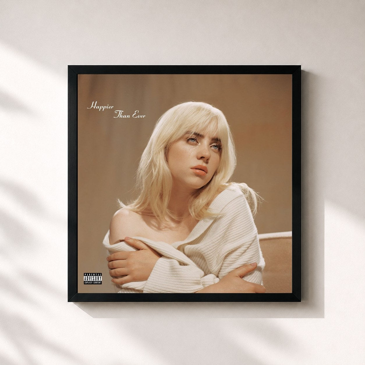 #noir Tableau carré de l'album Happier Than Ever de Billie Eilish, cadre noir 32x32 cm