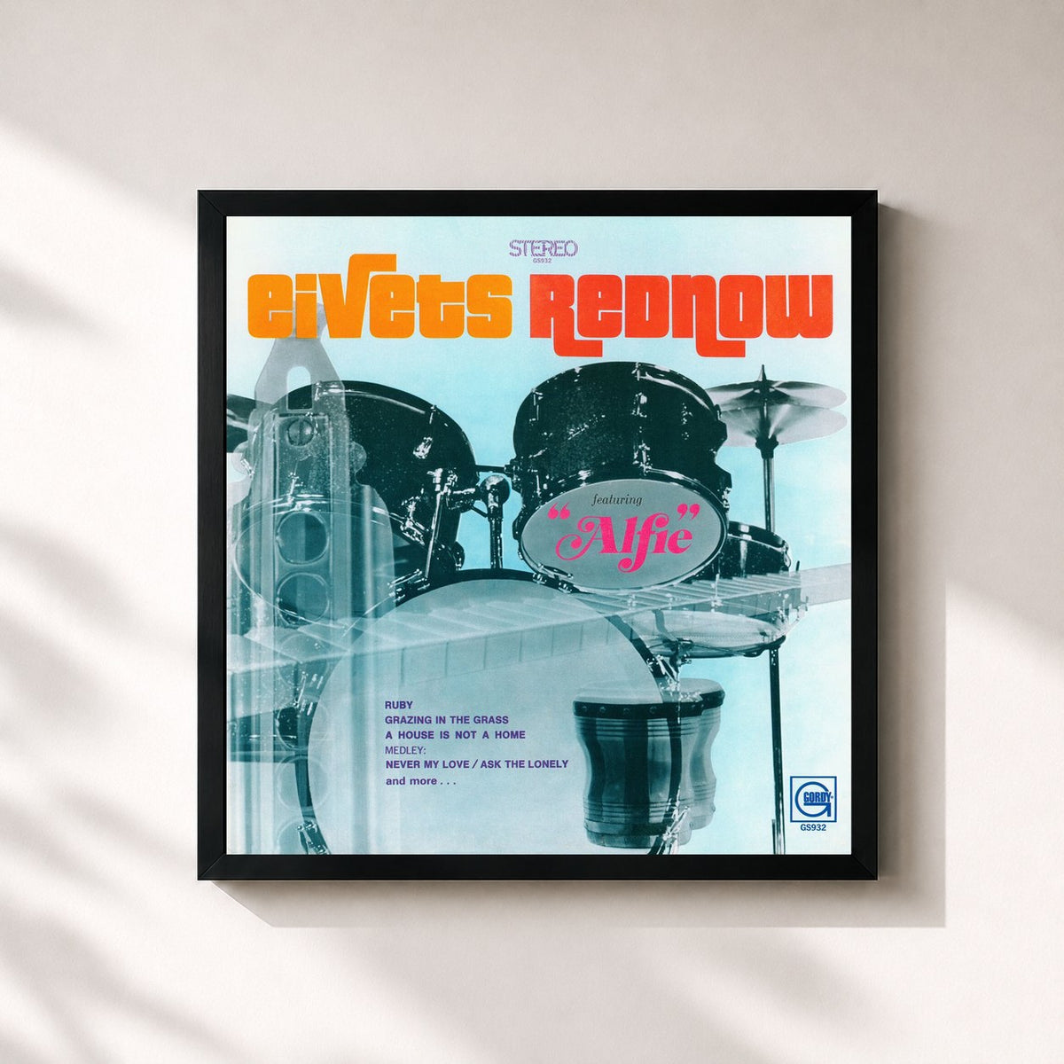 #noir Tableau carré de l'album Eivets Rednow de Stevie Wonder, cadre noir 32x32 cm