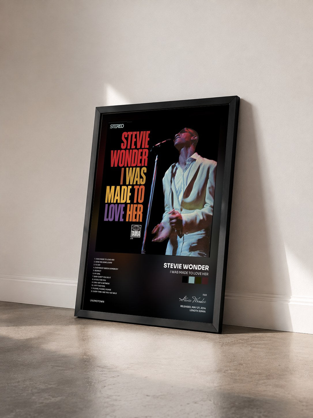 #noir Tableau de l'album I Was Made To Love Her de Stevie Wonder vu de trois quarts, cadre noir