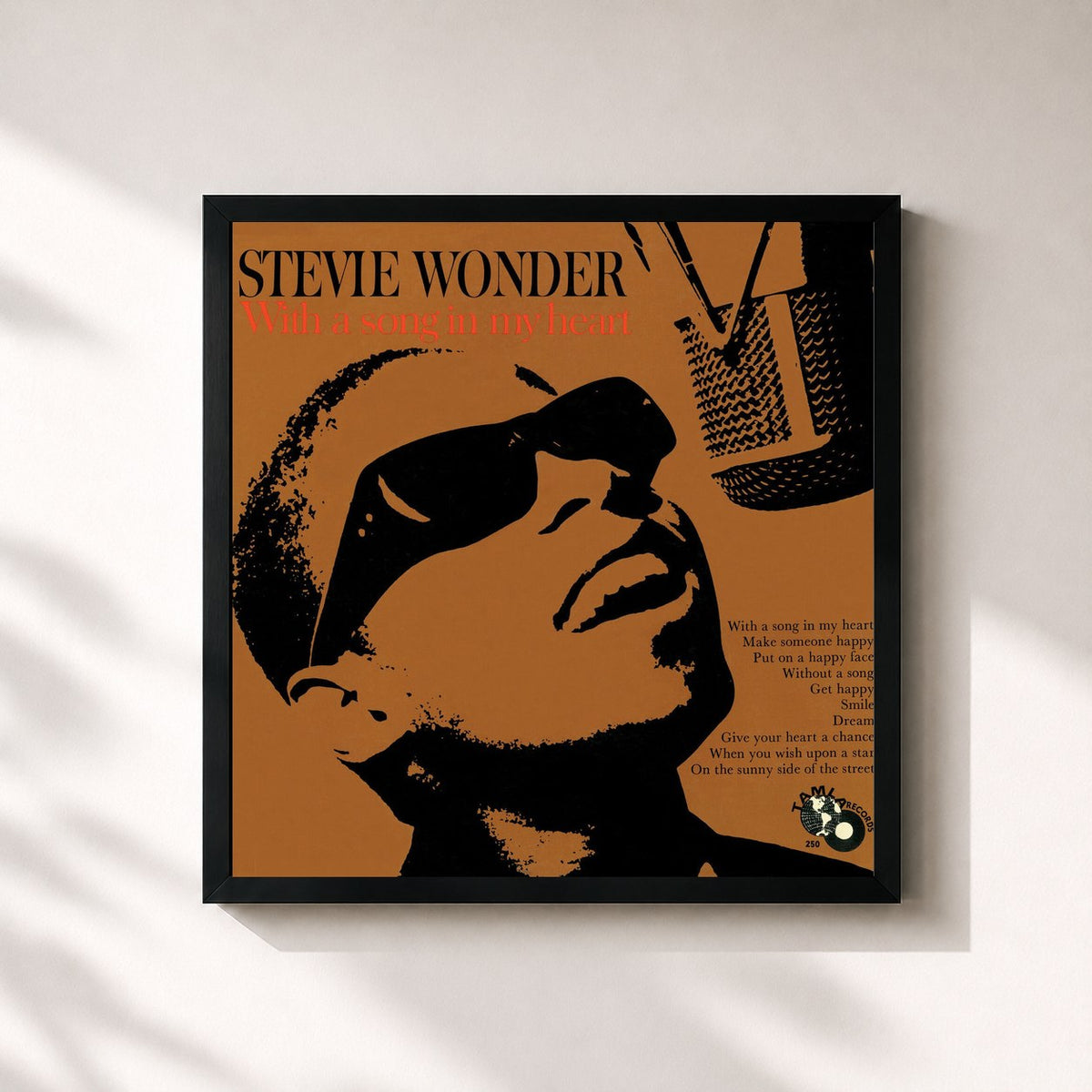 #noir Tableau carré de l'album With A Song In My Heart de Stevie Wonder, cadre noir 32x32 cm