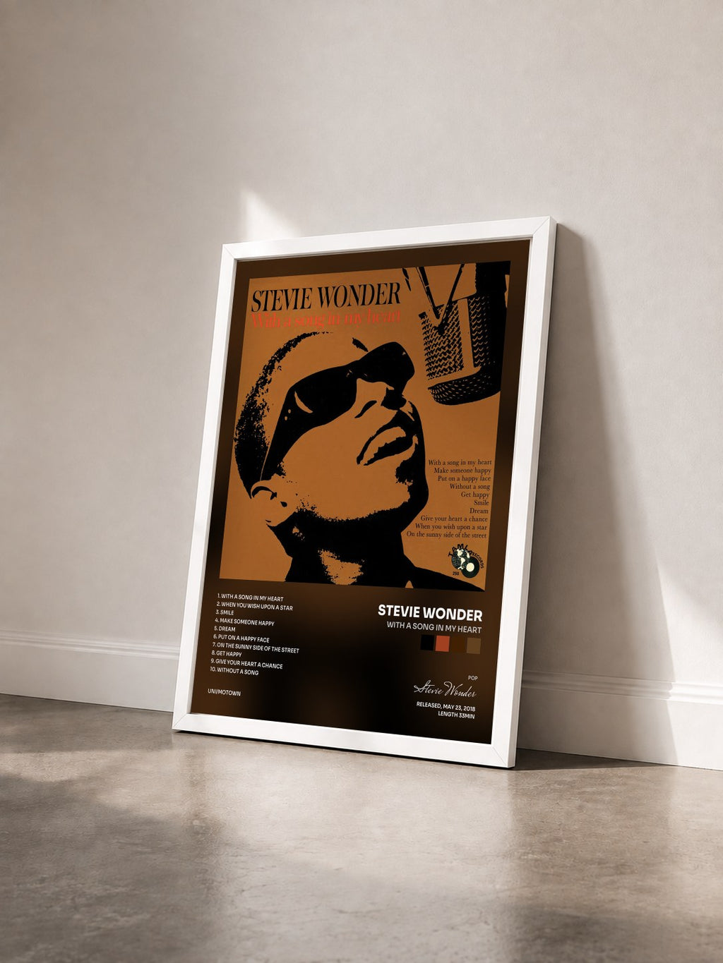 #blanc Tableau de l'album With A Song In My Heart de Stevie Wonder vu de trois quarts, cadre blanc