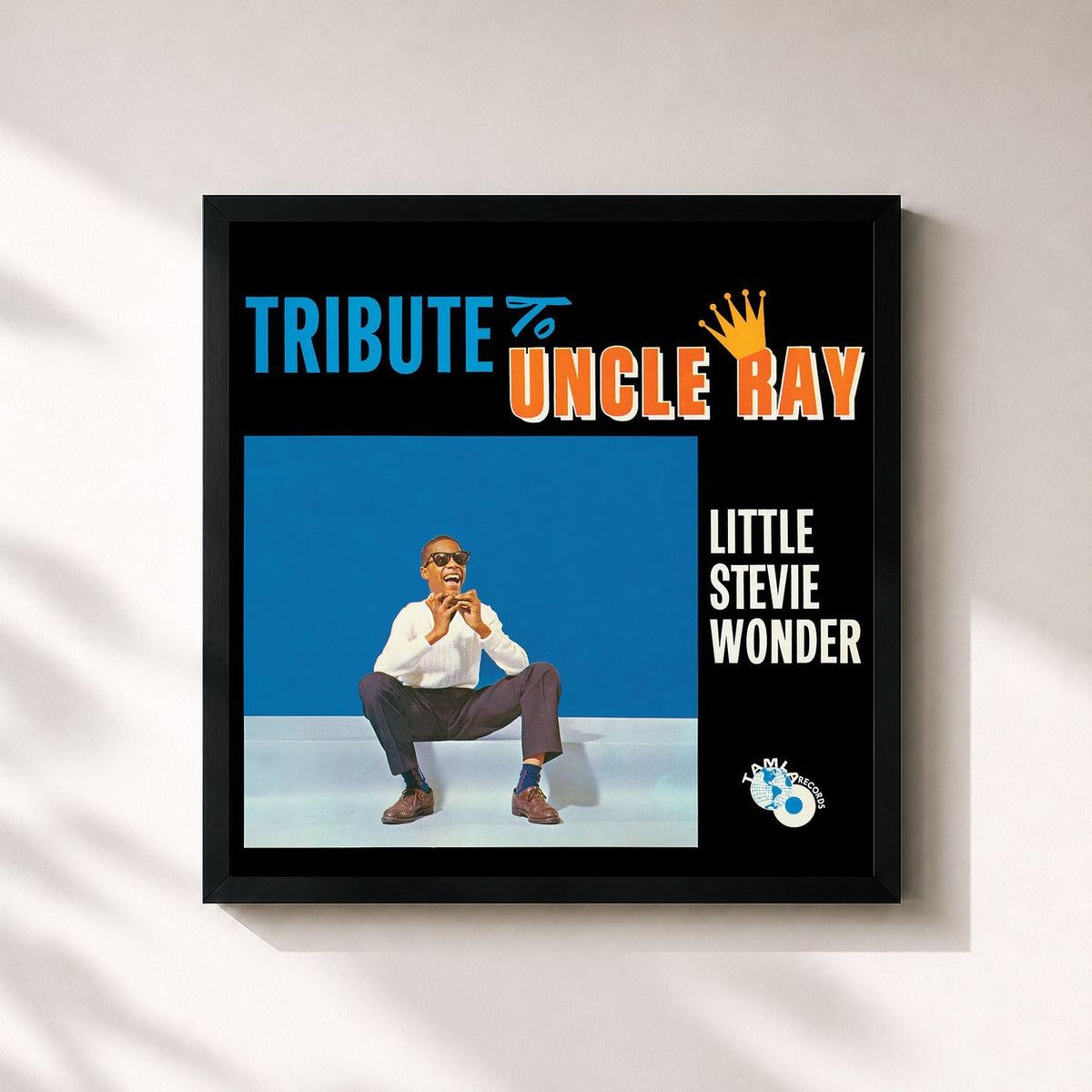 #noir Tableau carré de l'album Tribute To Uncle Ray de Stevie Wonder, cadre noir 32x32 cm