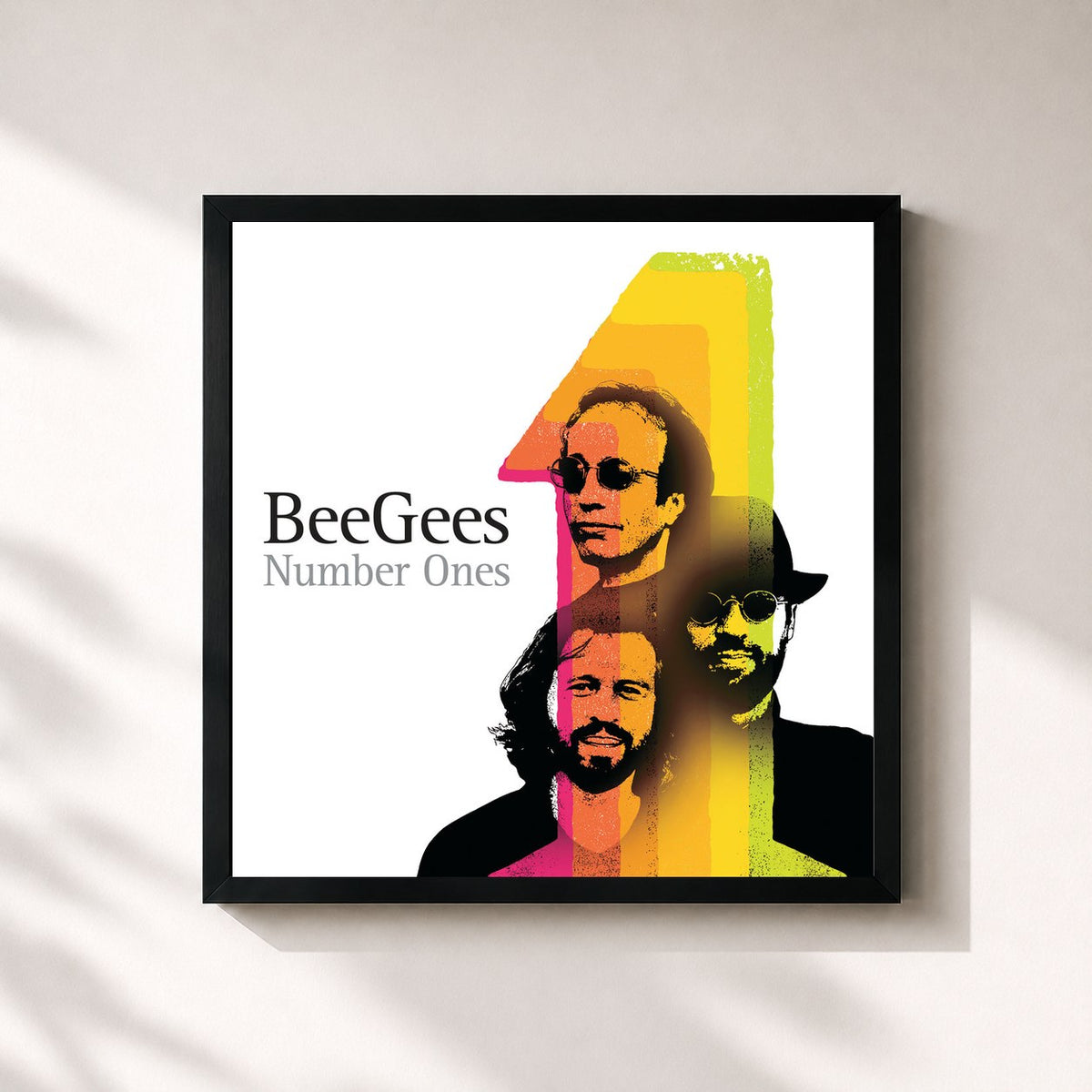 #noir Tableau carré de l'album Number Ones de Bee Gees, cadre noir 32x32 cm