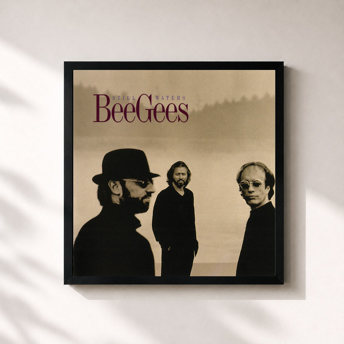 #noir Tableau carré de l'album Still Waters de Bee Gees, cadre noir 32x32 cm