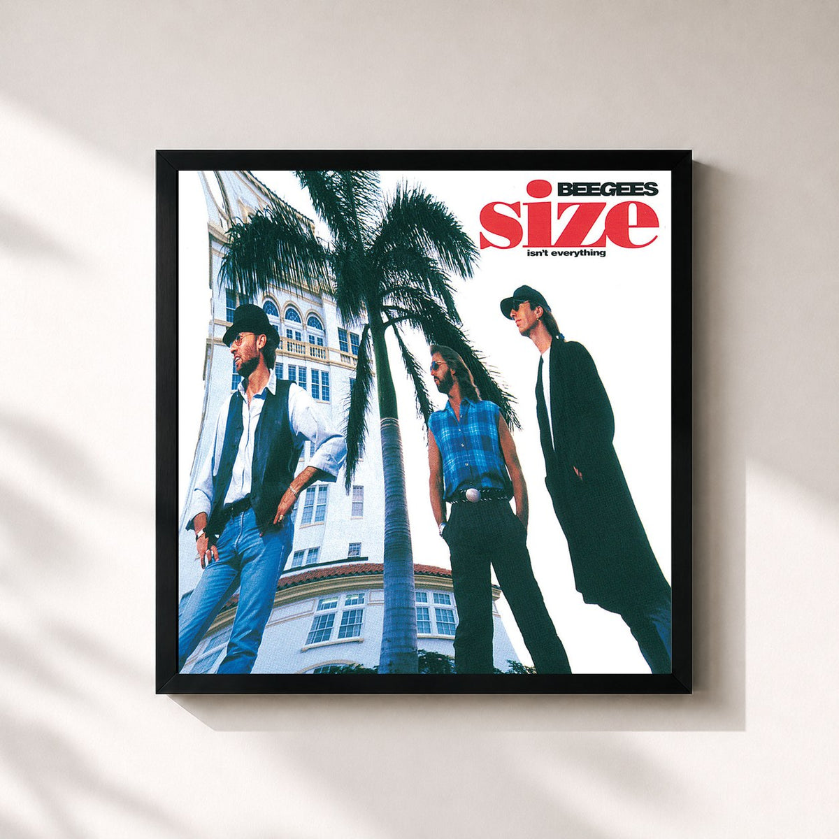 #noir Tableau carré de l'album Size Isn't Everything de Bee Gees, cadre noir 32x32 cm