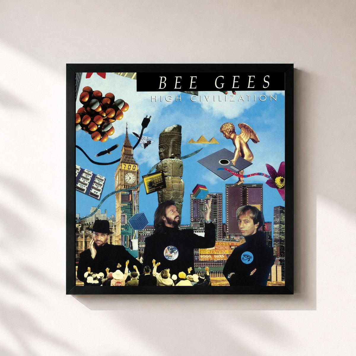 #noir Tableau carré de l'album High Civilization de Bee Gees, cadre noir 32x32 cm