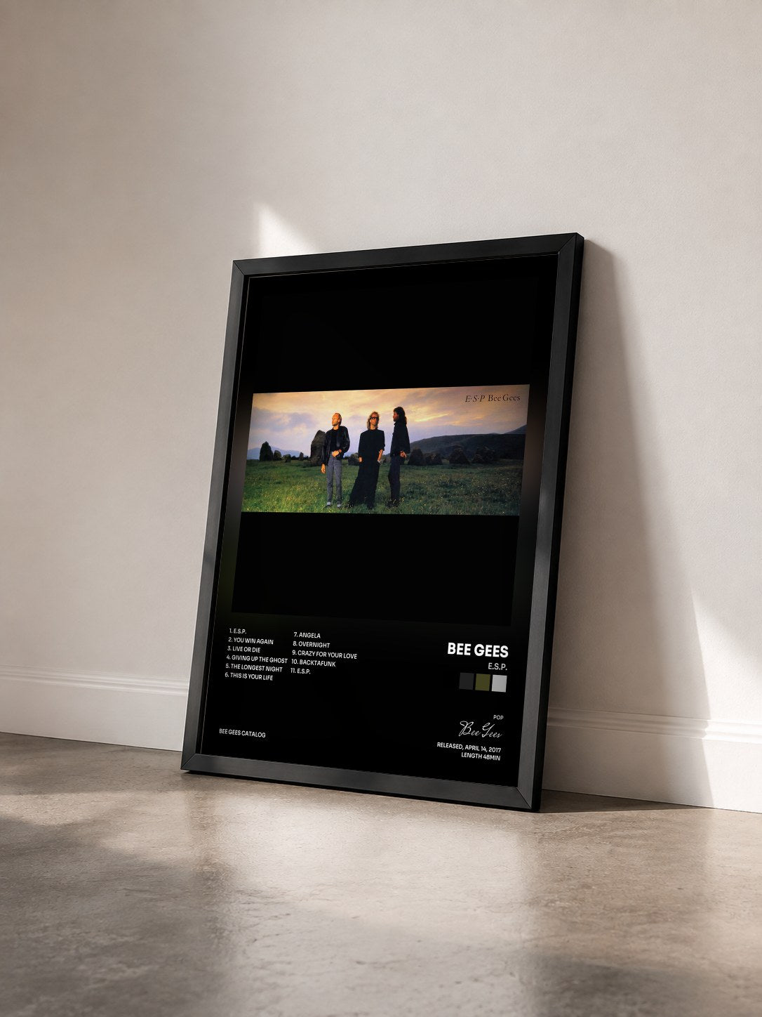#noir Tableau de l'album E.S.P. de Bee Gees vu de trois quarts, cadre noir
