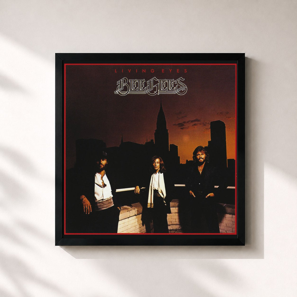#noir Tableau carré de l'album Living Eyes de Bee Gees, cadre noir 32x32 cm