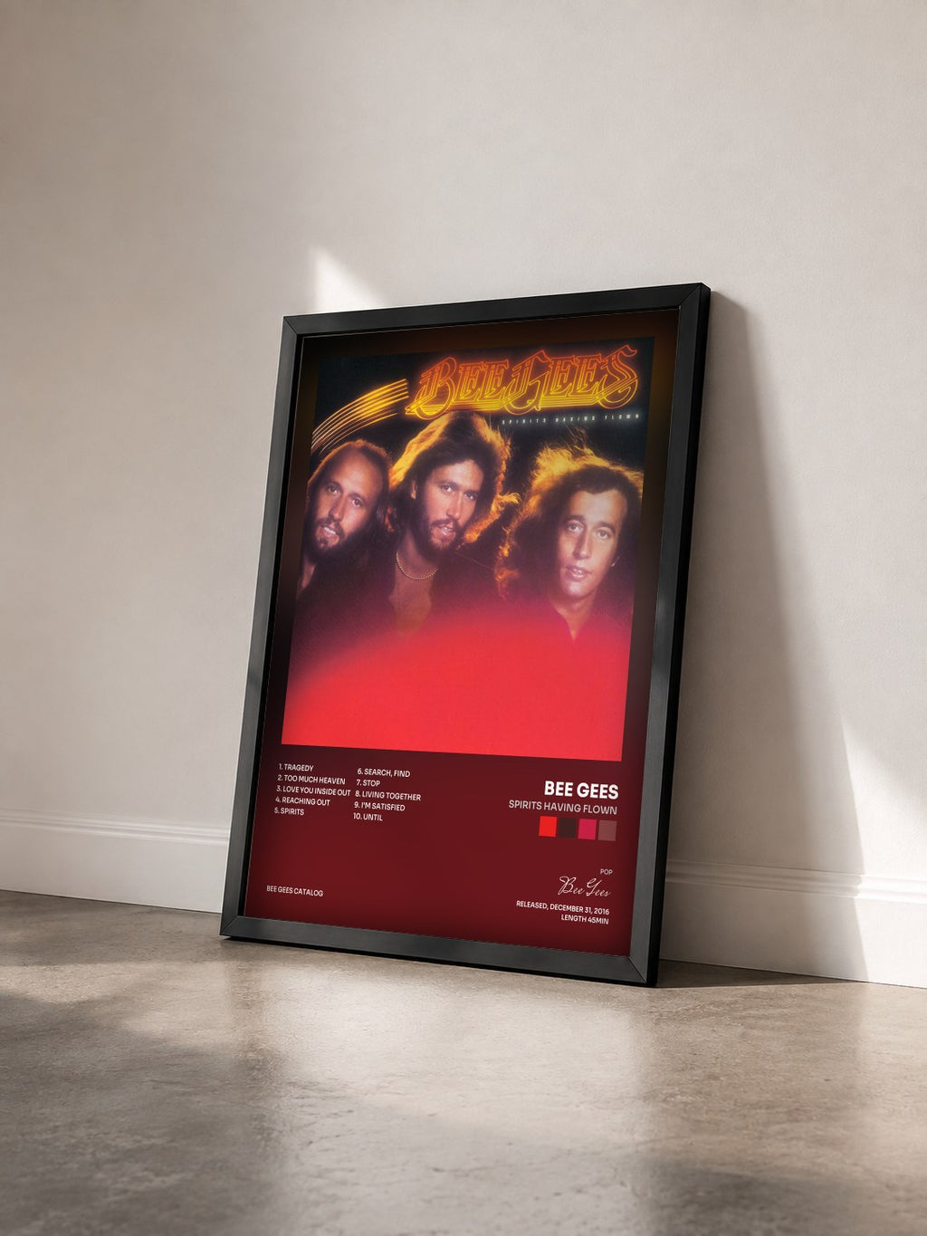 #noir Spirits Having Flown di Bee Gees in stampa incorniciata vista di tre quarti, cornice nera