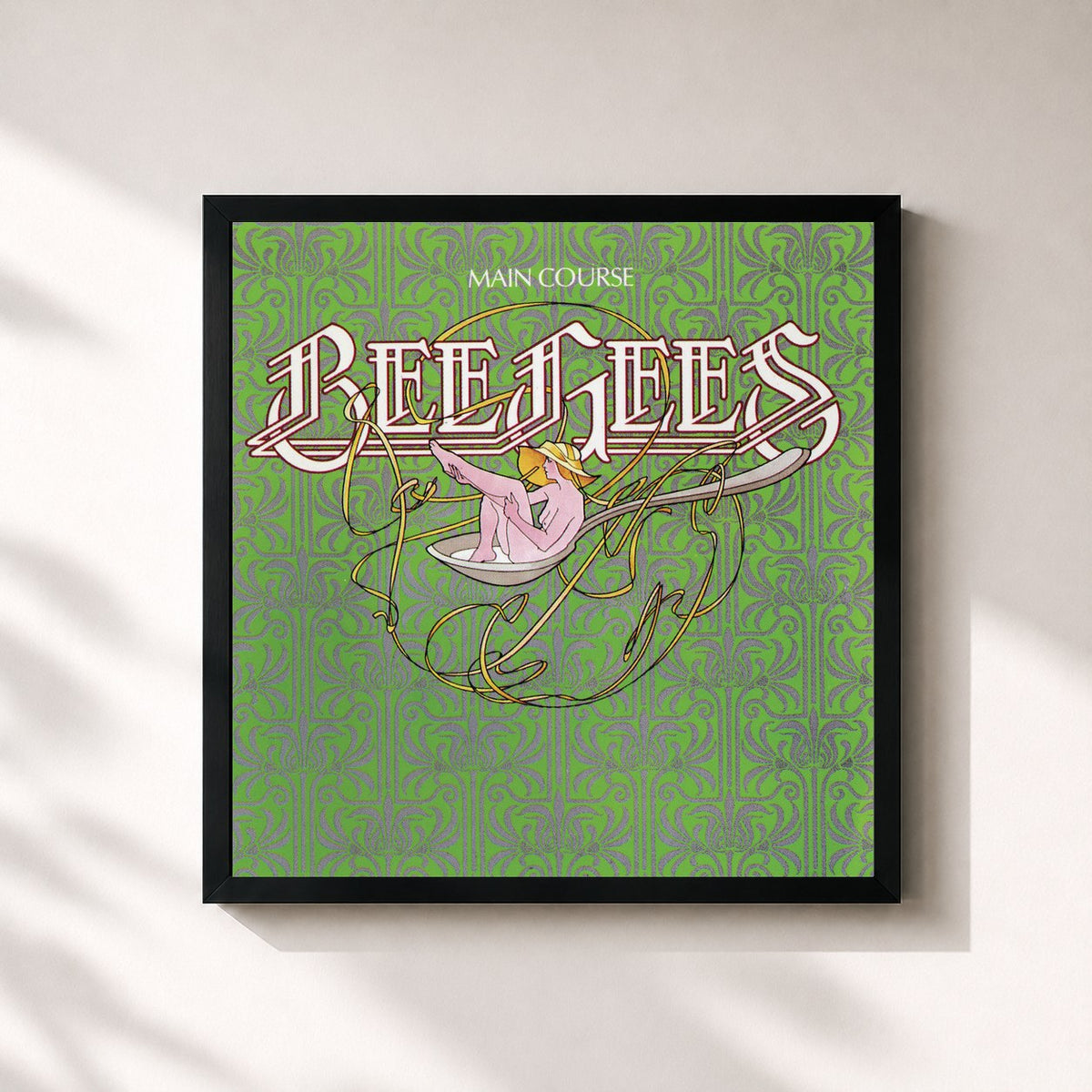 #noir Tableau carré de l'album Main Course de Bee Gees, cadre noir 32x32 cm