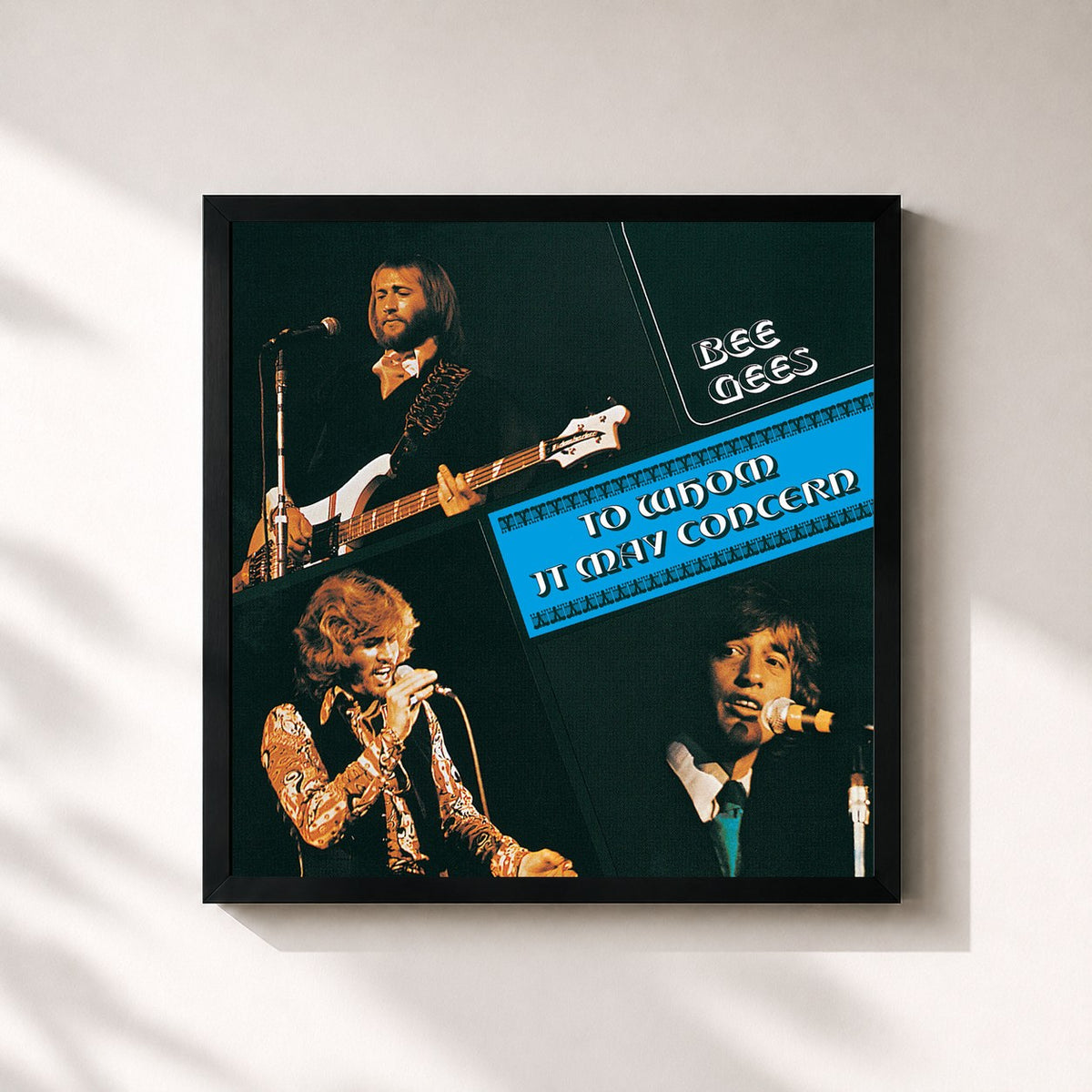 #noir Tableau carré de l'album To Whom It May Concern de Bee Gees, cadre noir 32x32 cm