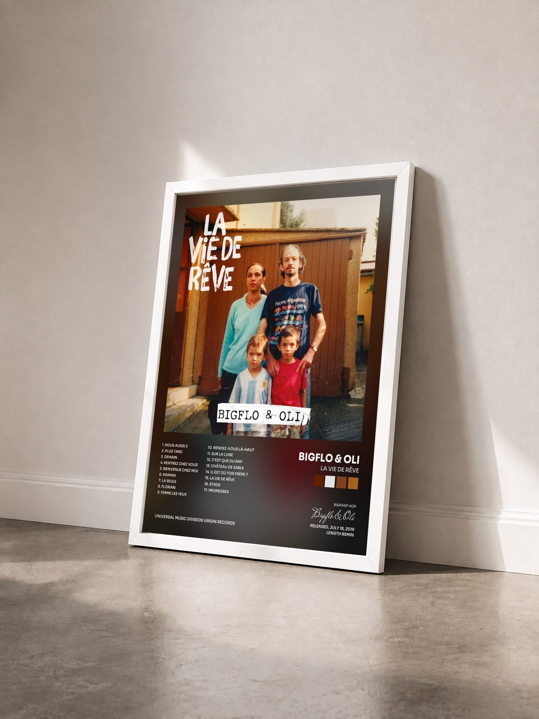 #blanc La vie by rêve de Bigflo & Oli as a framed art print seen at an angle, white frame