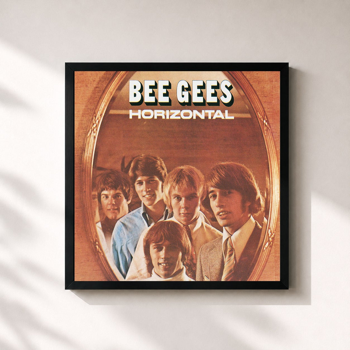 #noir Tableau carré de l'album Horizontal de Bee Gees, cadre noir 32x32 cm