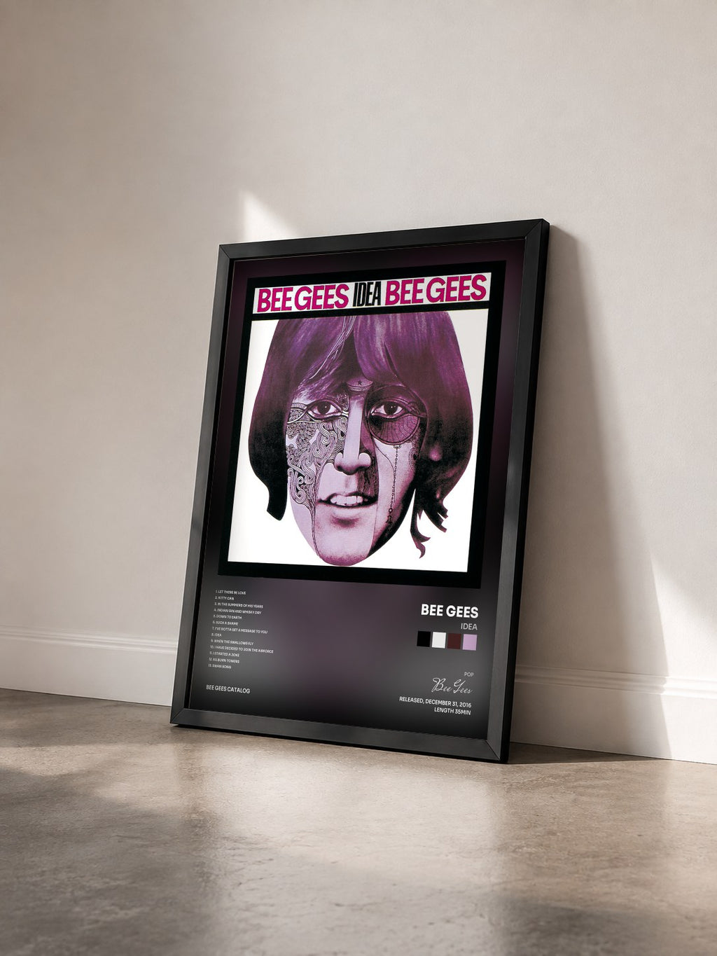 #noir Tableau de l'album Idea de Bee Gees vu de trois quarts, cadre noir