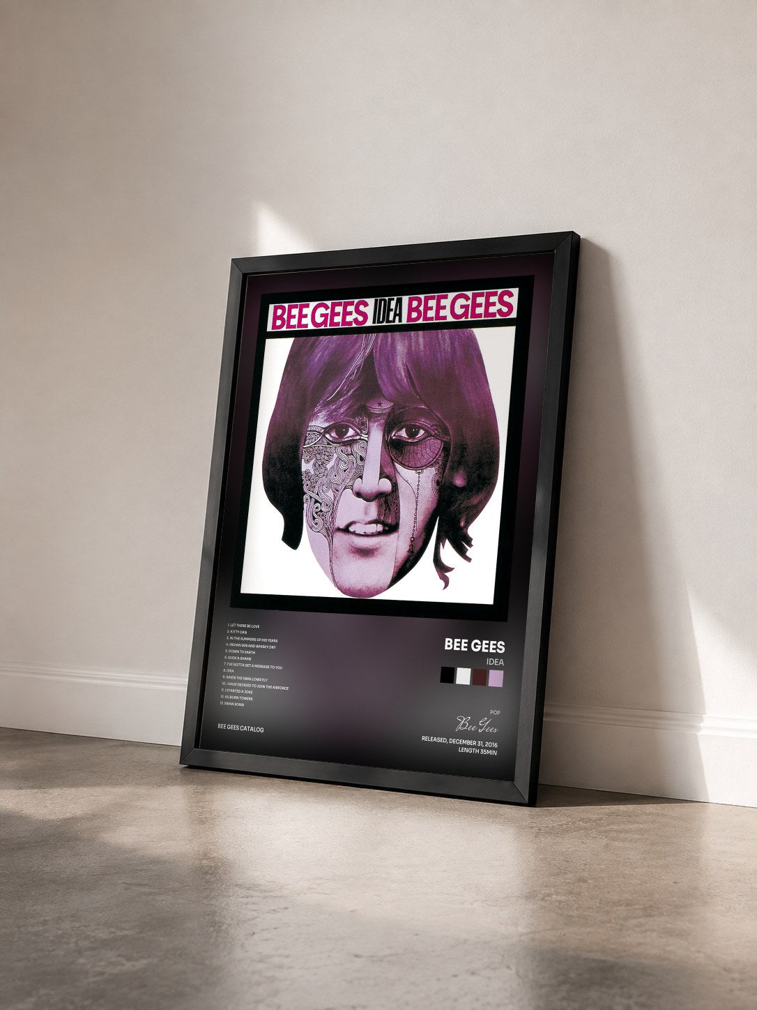 #noir Tableau de l'album Idea de Bee Gees vu de trois quarts, cadre noir