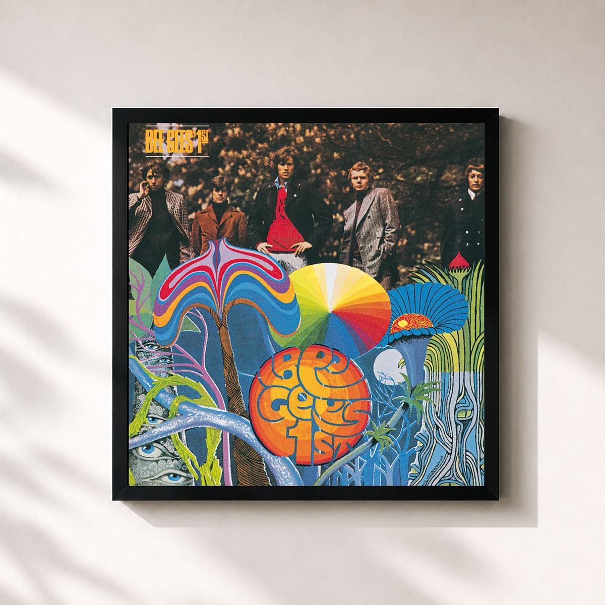 #noir Tableau carré de l'album Bee Gees' 1st de Bee Gees, cadre noir 32x32 cm