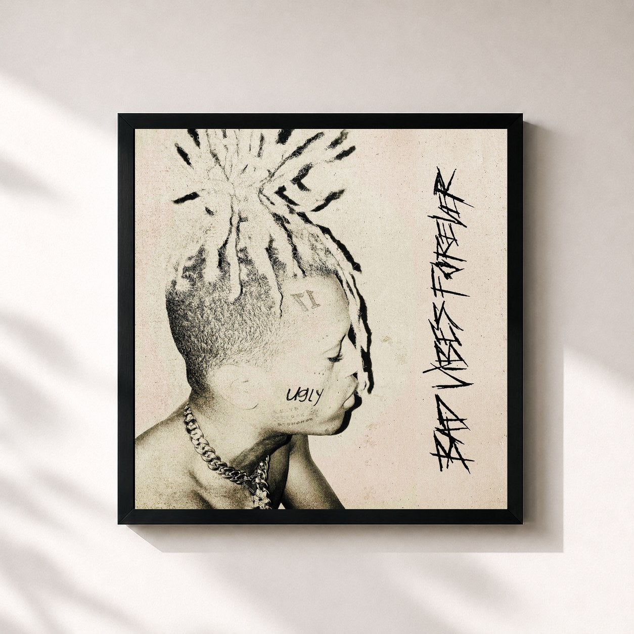 #noir Tableau carré de l'album Bad Vibes Forever de XXXTentacion, cadre noir 32x32 cm