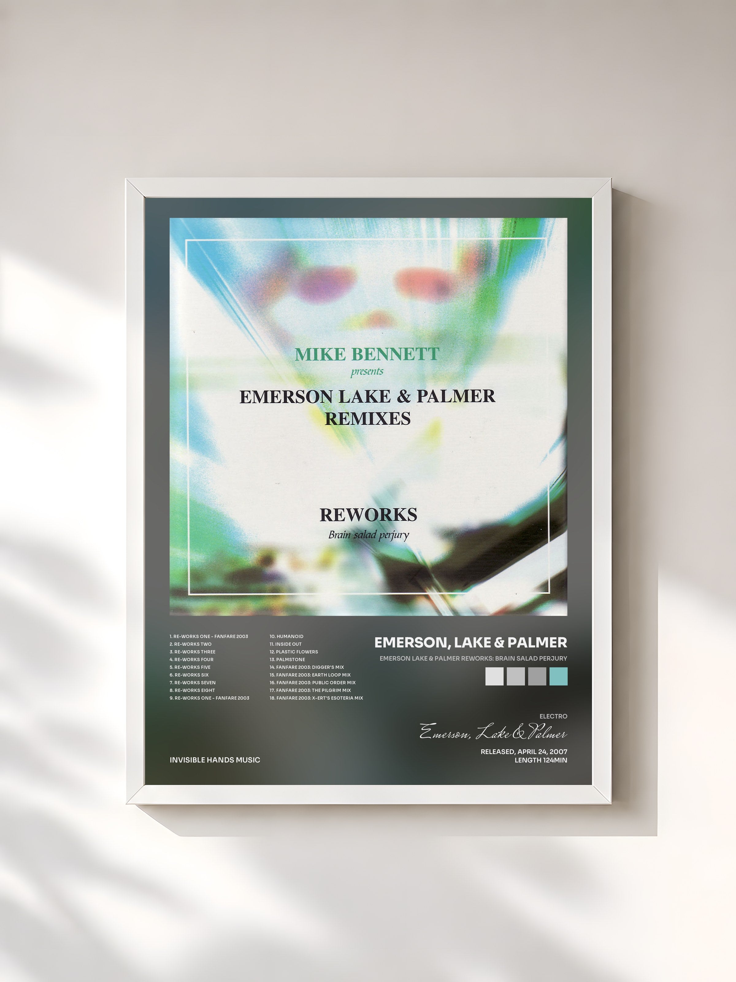 #blanc Tableau de l'album Emerson Lake & Palmer Reworks: Brain Salad Perjury de Emerson, Lake & Palmer, cadre blanc, imprimé et encadré en France