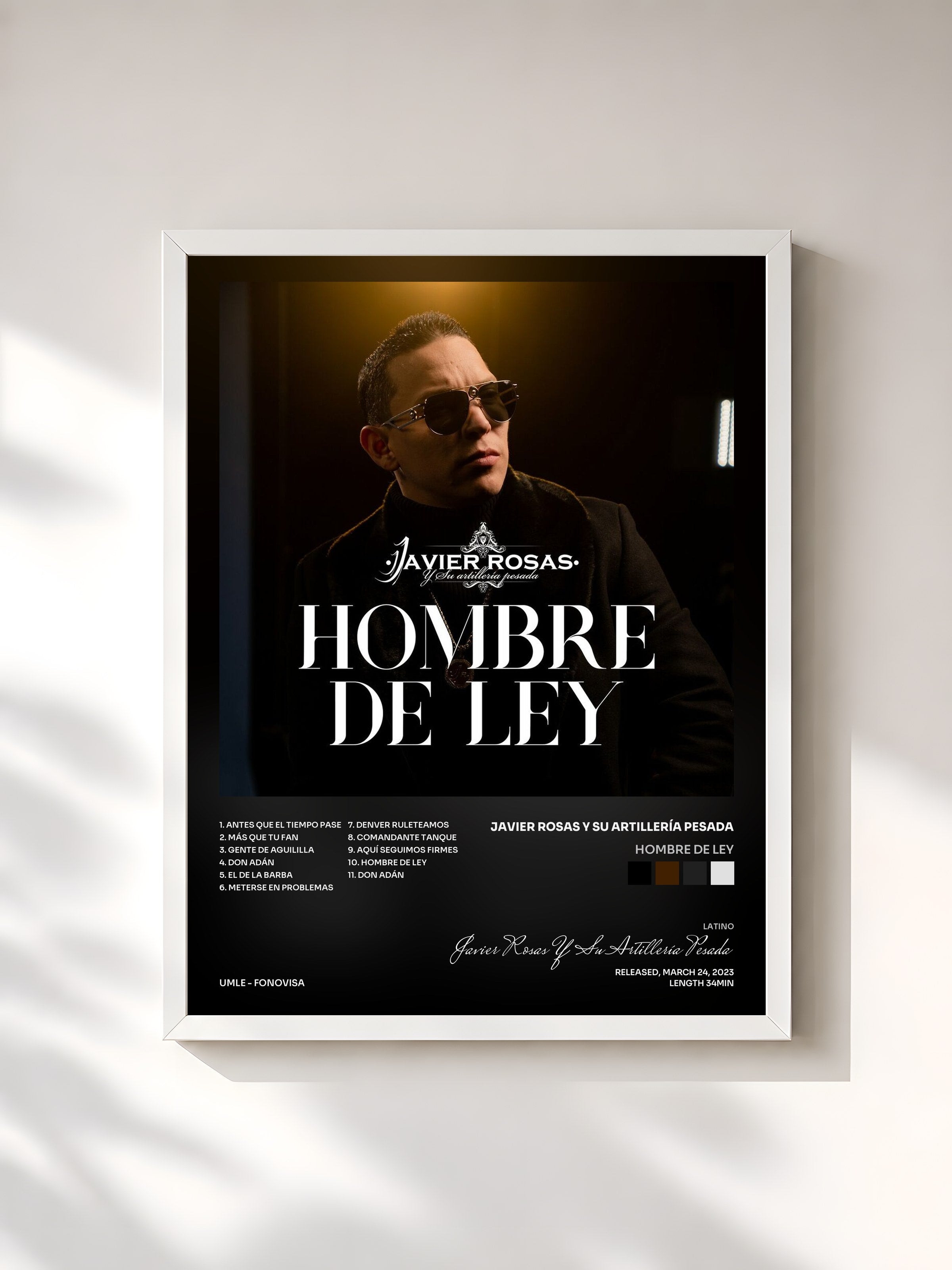 #blanc Tableau de l'album Hombre De Ley de Javier Rosas Y Su Artillería Pesada, cadre blanc, imprimé et encadré en France