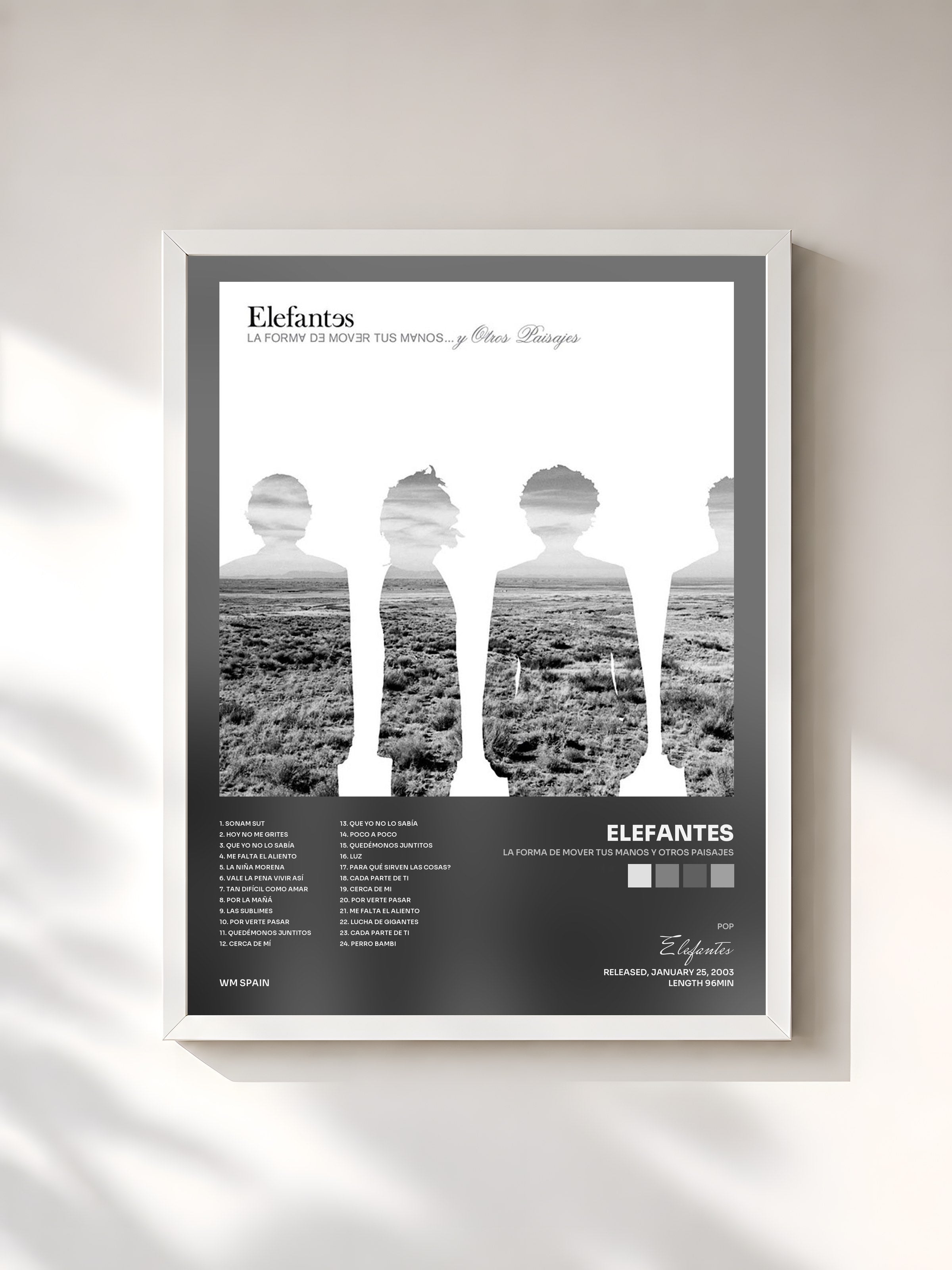 #blanc Tableau de l'album La forma de mover tus manos y otros paisajes de Elefantes, cadre blanc, imprimé et encadré en France