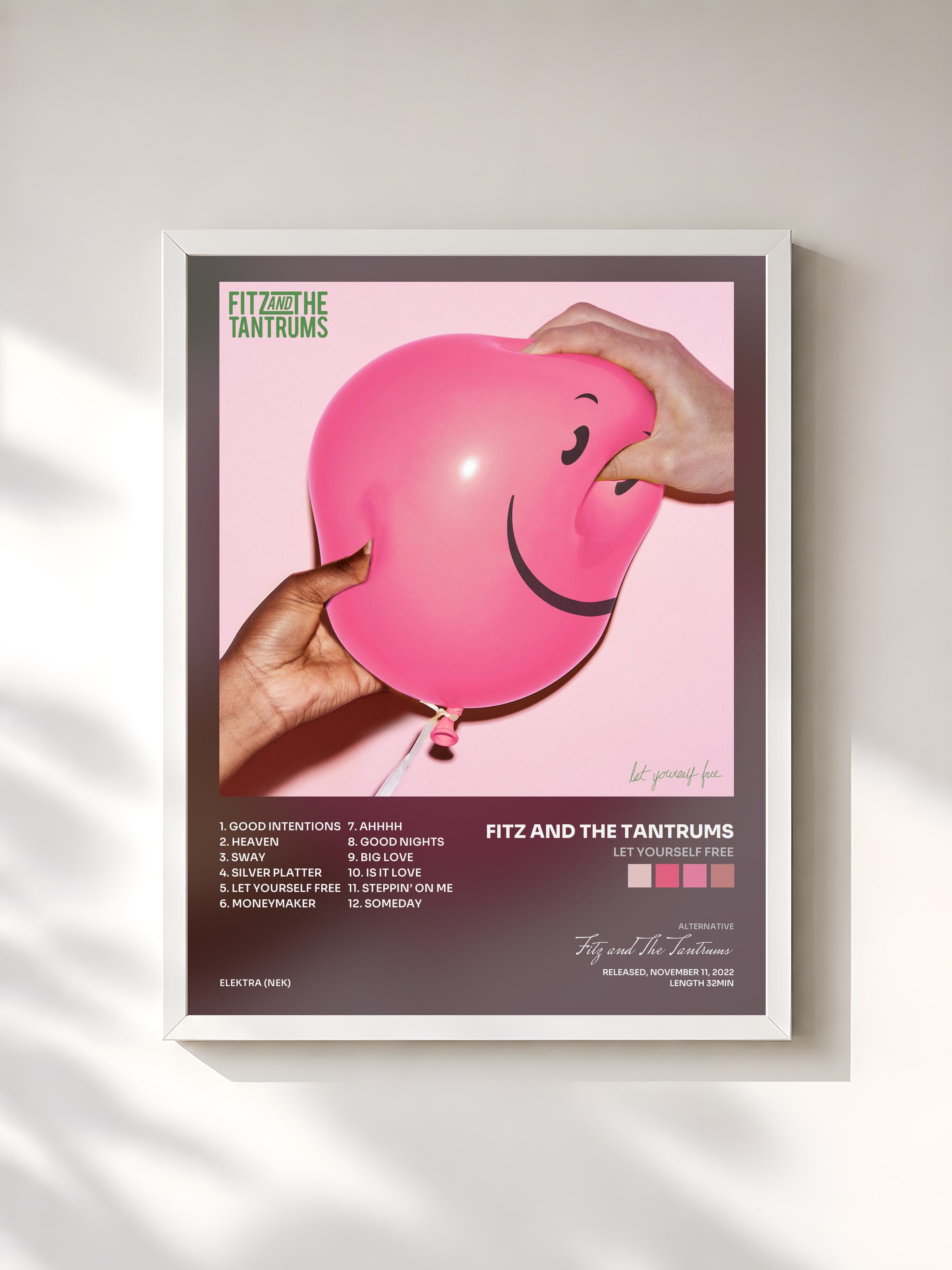 #blanc Tableau de l'album Let Yourself Free de Fitz and The Tantrums, cadre blanc, imprimé et encadré en France