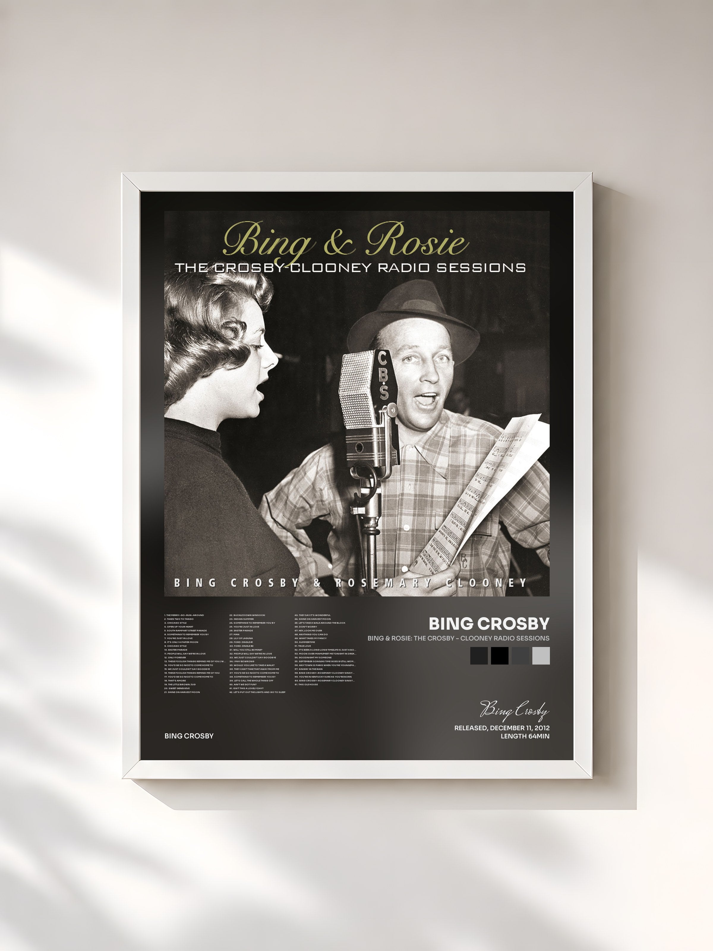 #blanc Tableau de l'album Bing & Rosie: The Crosby - Clooney Radio Sessions de Bing Crosby, cadre blanc, imprimé et encadré en France