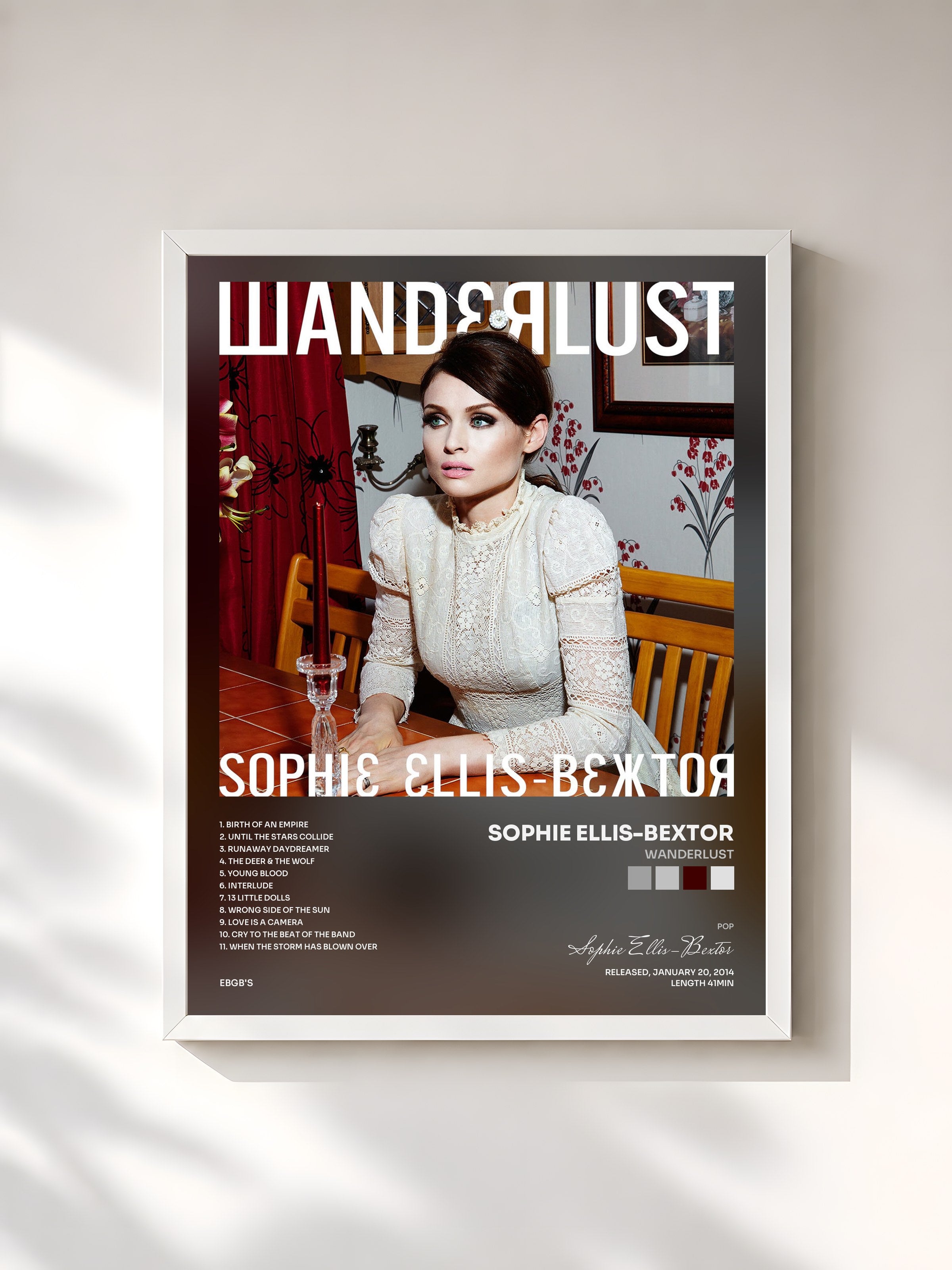 #blanc Tableau de l'album Wanderlust de Sophie Ellis-Bextor, cadre blanc, imprimé et encadré en France