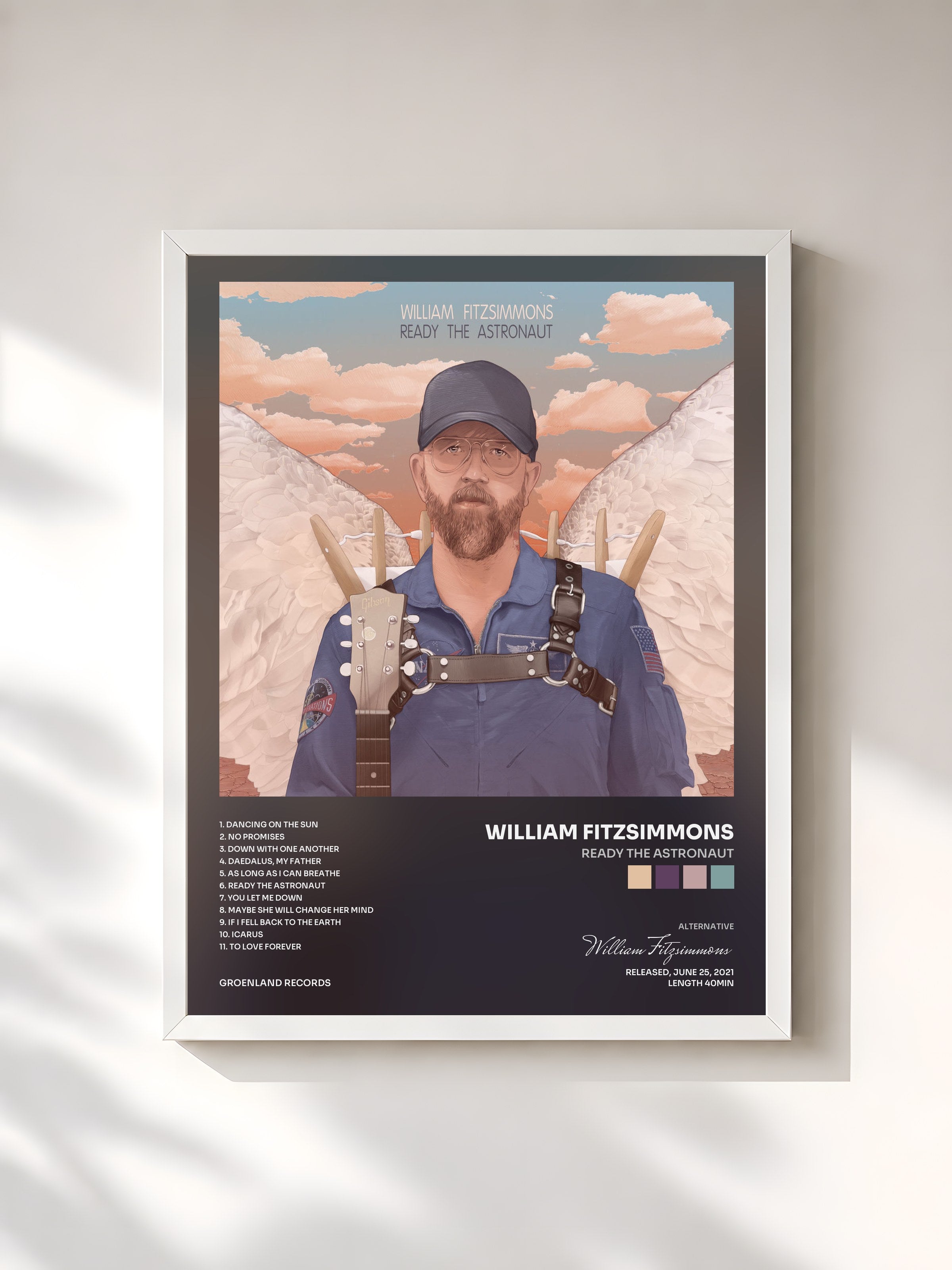 #blanc Tableau de l'album Ready The Astronaut de William Fitzsimmons, cadre blanc, imprimé et encadré en France