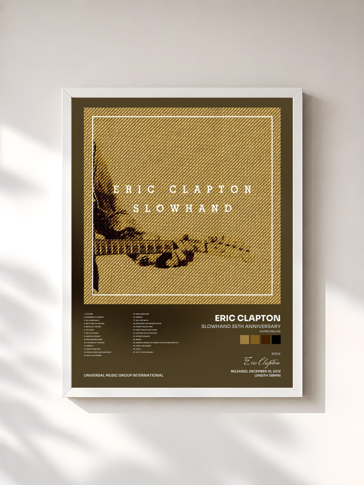 #blanc Tableau de l'album Slowhand 35th Anniversary (Super Deluxe) de Eric Clapton, cadre blanc, imprimé et encadré en France
