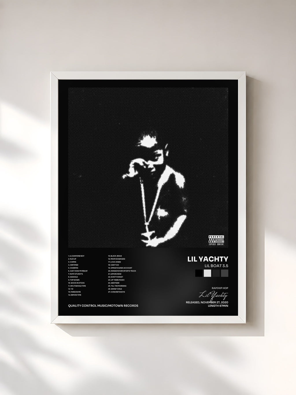 #blanc Lil Boat 3.5 de Lil Yachty en lámina enmarcada, marco blanco, impresa y enmarcada en Francia