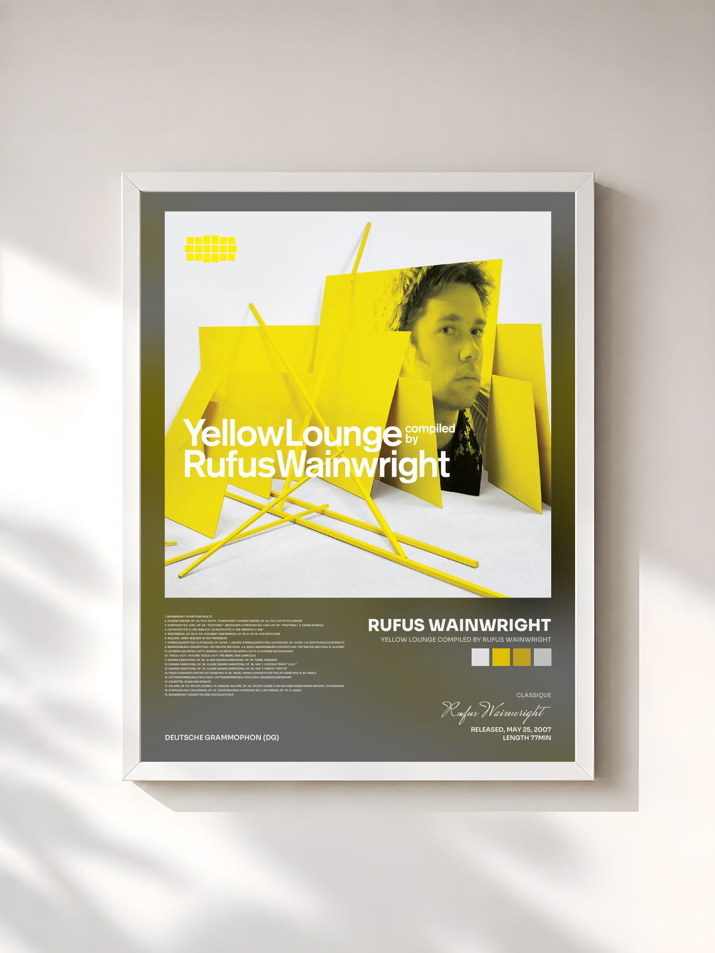 #blanc Tableau de l'album Yellow Lounge Compiled By Rufus Wainwright de Rufus Wainwright, cadre blanc, imprimé et encadré en France