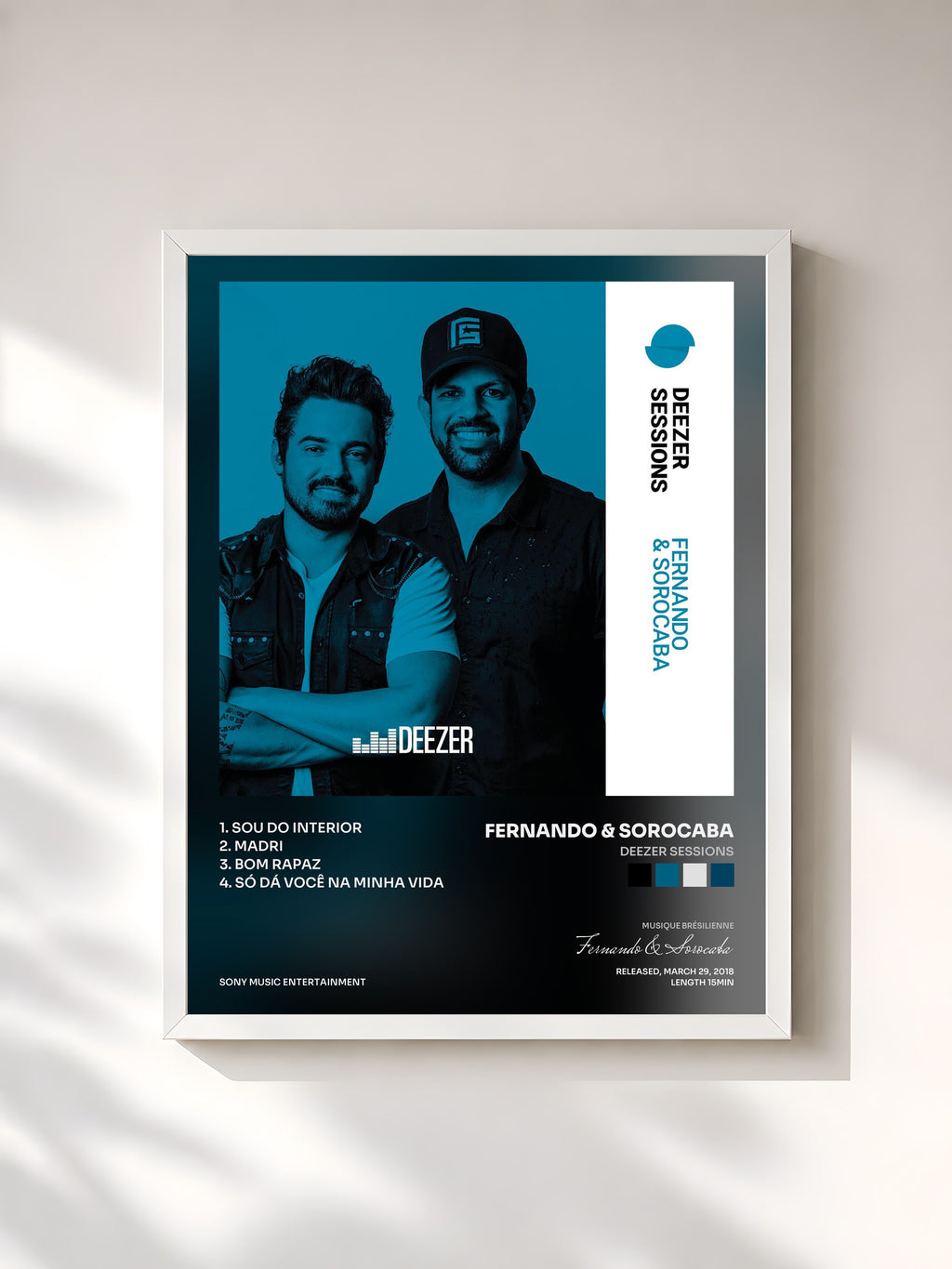 #blanc Tableau de l'album Deezer Sessions de Fernando & Sorocaba, cadre blanc, imprimé et encadré en France