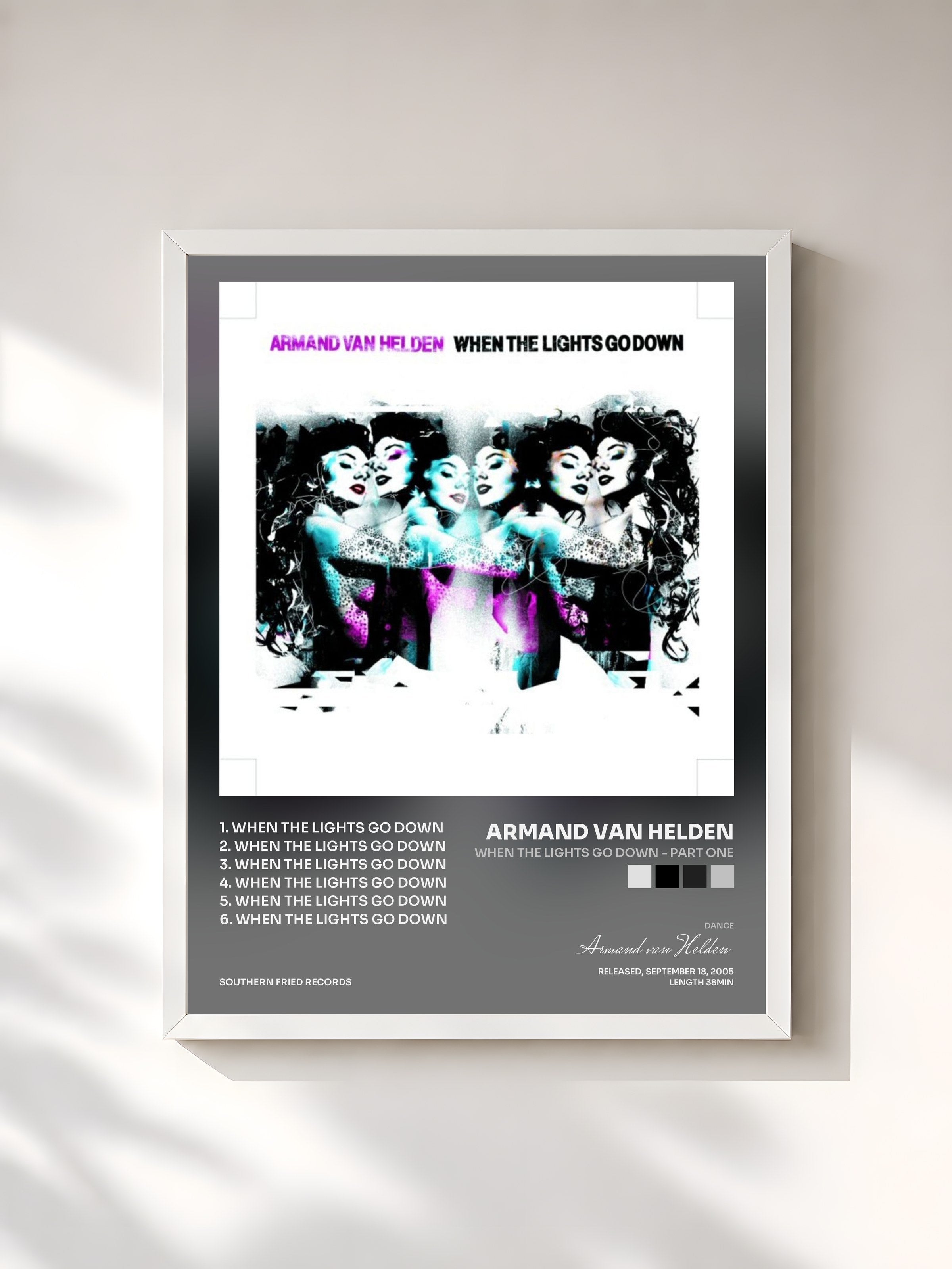 #blanc Tableau de l'album When the Lights Go Down - Part One de Armand van Helden, cadre blanc, imprimé et encadré en France