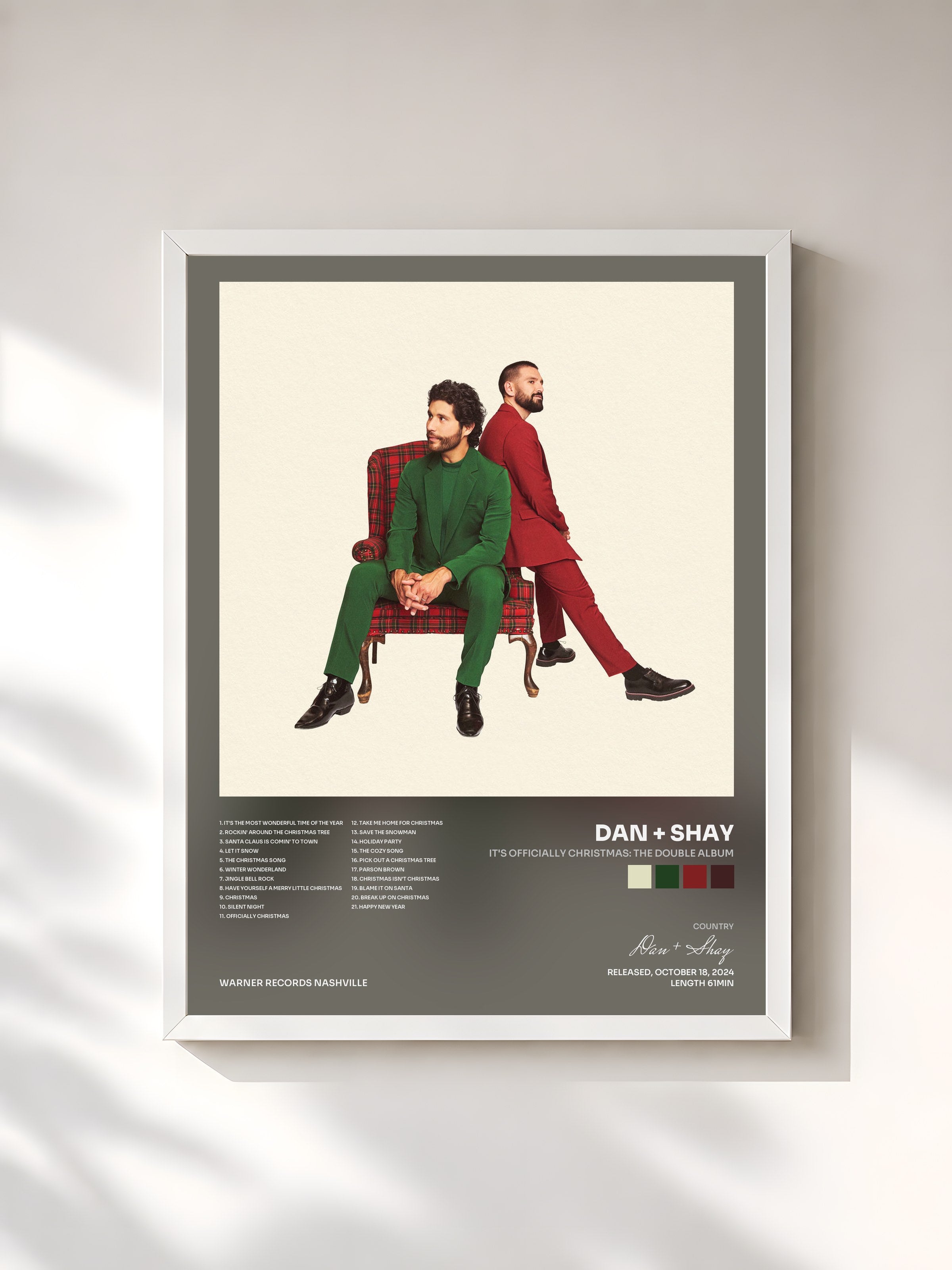 #blanc Tableau de l'album It's Officially Christmas: The Double Album de Dan + Shay, cadre blanc, imprimé et encadré en France