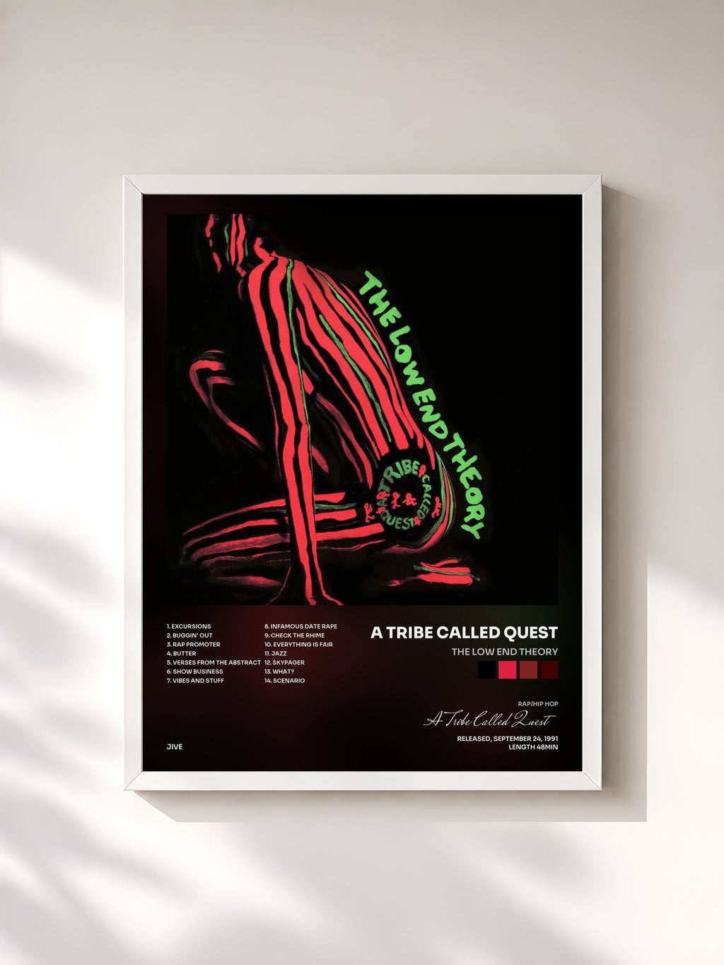 #blanc The Low End Theory de A Tribe Called Quest en lámina enmarcada, marco blanco, impresa y enmarcada en Francia